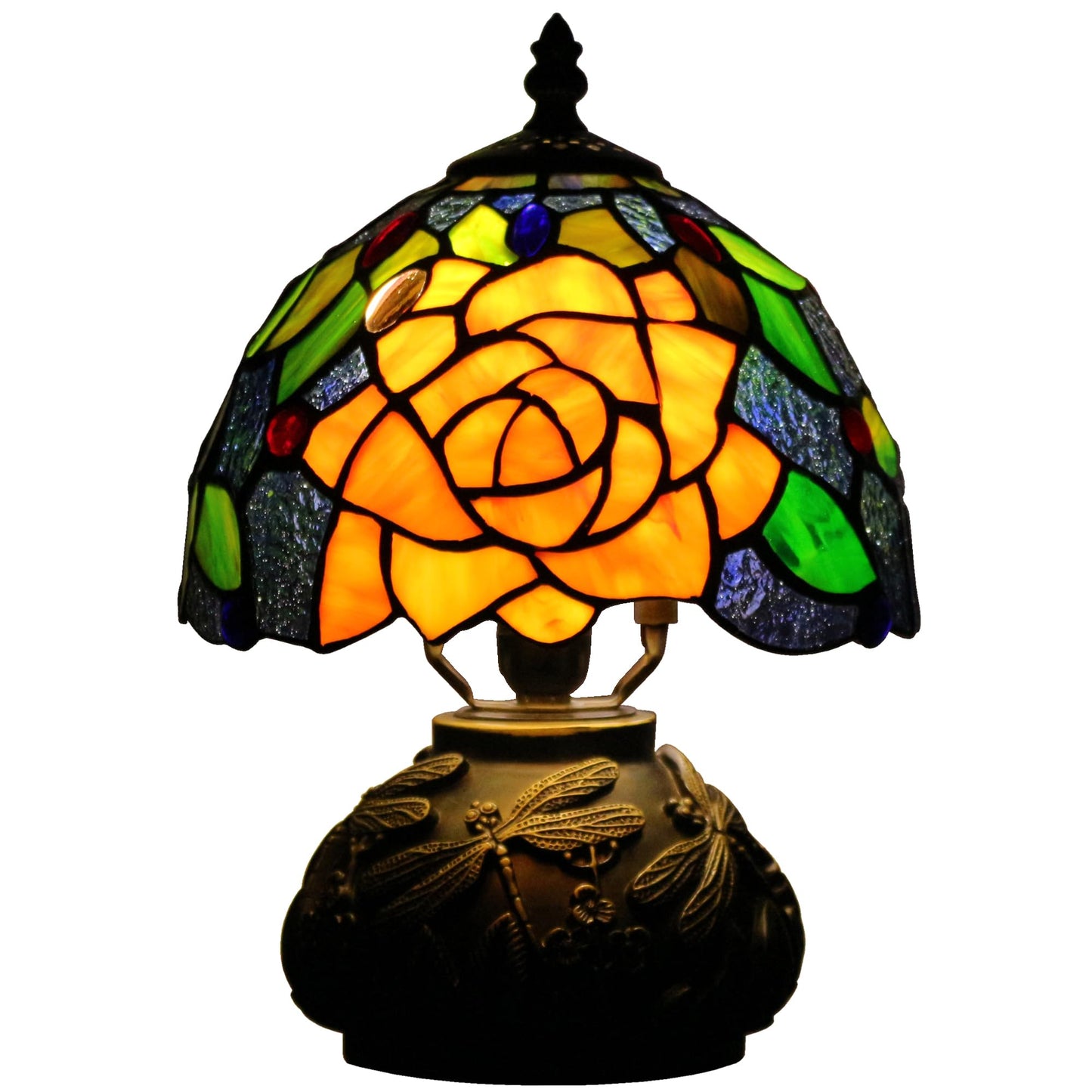 Small Tiffany Lamp Mini Stained Glass Table Lamp Yellow Purple Rose Style