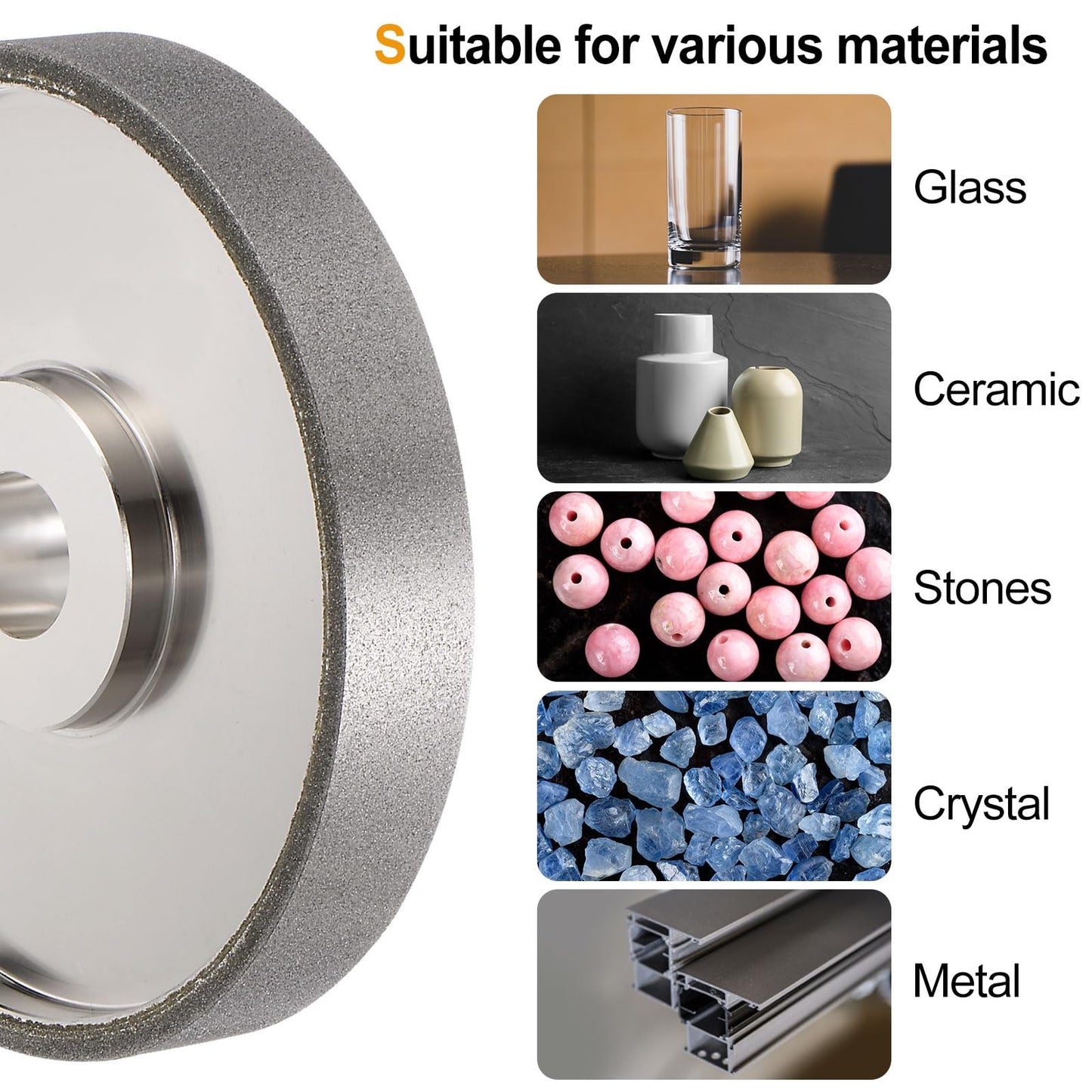 HARFINGTON Diamond Lapidary Wheel 6 Inch x 1 Inch Arbor Hole Grit: 180 Grinding Wheels for Stone, Marble, Glass, Ceramics, Crystal, Carbide, Steel