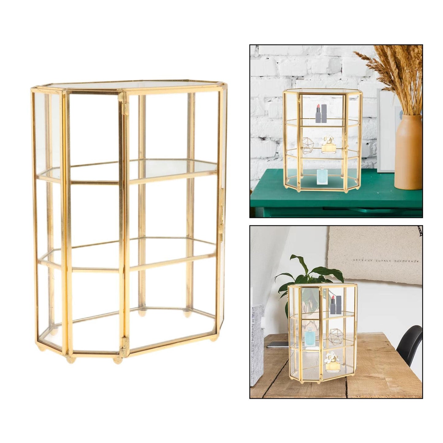 Three polygonal glass tiers keep rings, earrings, and necklaces separated without tangling. Holds 15–20 daily-wear pieces and shows everything at a glance