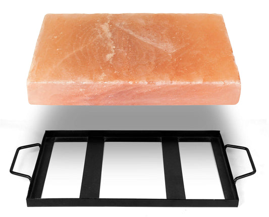 Himalite Himalayan Salt Block for Cooking – 12x8x1.5” Natural Rock Salt Plate with Stainless Steel Tray – Grill, Sear, Chill & Serve – Gourmet Gift for Chefs, Men & Women