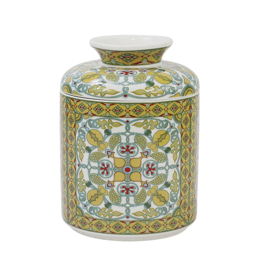 SYNWISH Vintage Ceramic Tissue Box Cover Holder-Round Decorative Organizer for Facial Tissues, Farmhouse Style Home Decor for Bathroom,Bedroom,Living Room & Office- Yellow Pattern