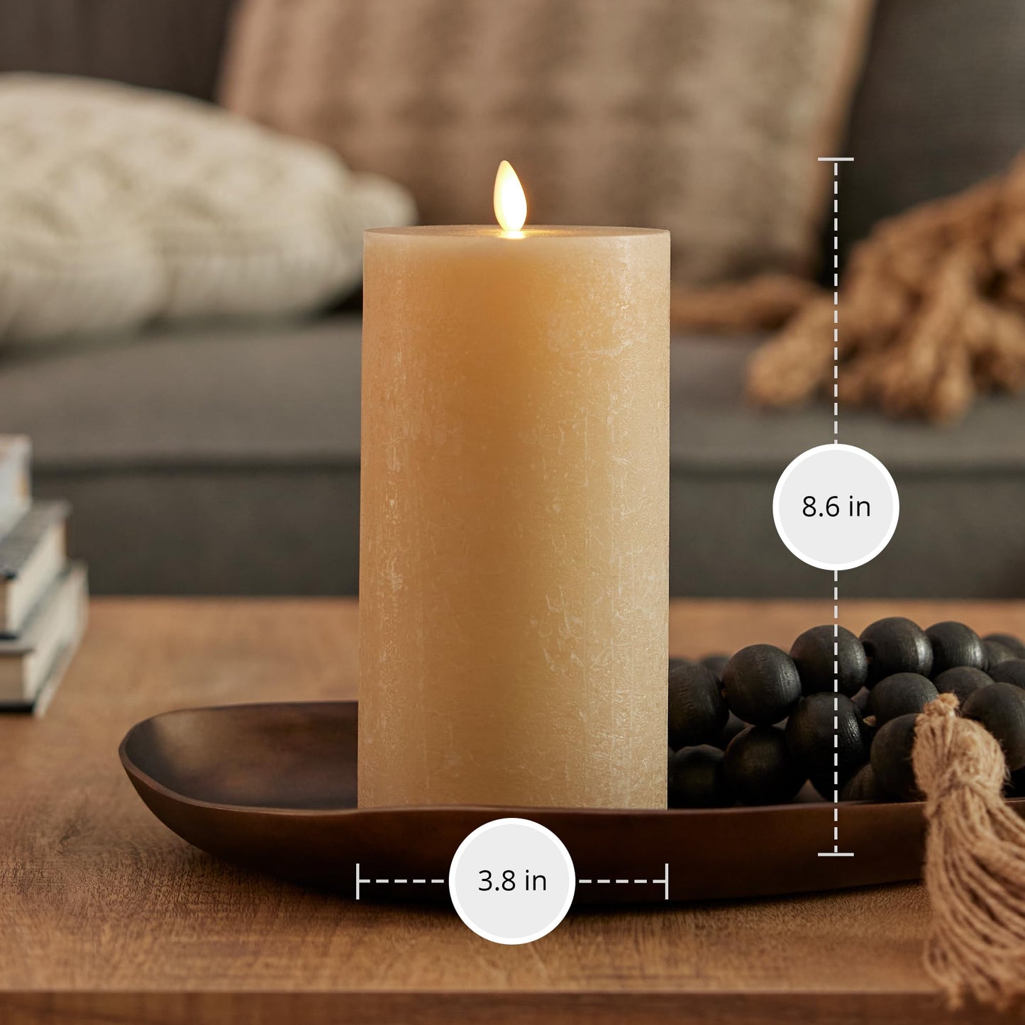 Luminara Seaglass Rechargeable Flameless LED Candle, Fog 3.8" x 8.6", Moving Flame Pillar Timer, USB Type-C Charging Cable, Unscented Real Wax