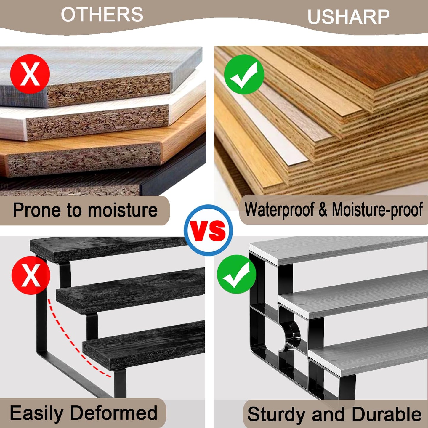 USHARP 4 Tier Cologne Organizer for Men, Wooden Perfume Organizer Stand, Waterproof Display Shelf Rack for Dresser, Vanity, Figures, Cupcake, Dessert Table(Walnut,Width=11.2")
