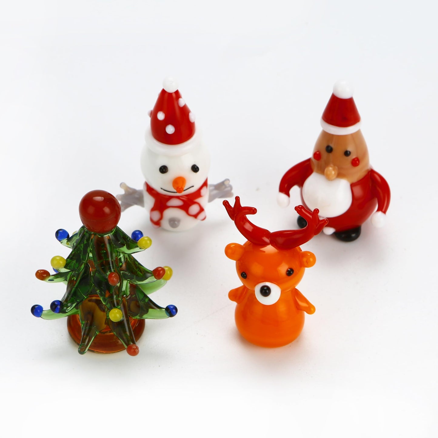 JFTOSALE 4PCS Mini Blown Glass Christmas Figurines Collectible Handmade Art Glass Christmas Figurines for Festival Decoration Xmas Gifts