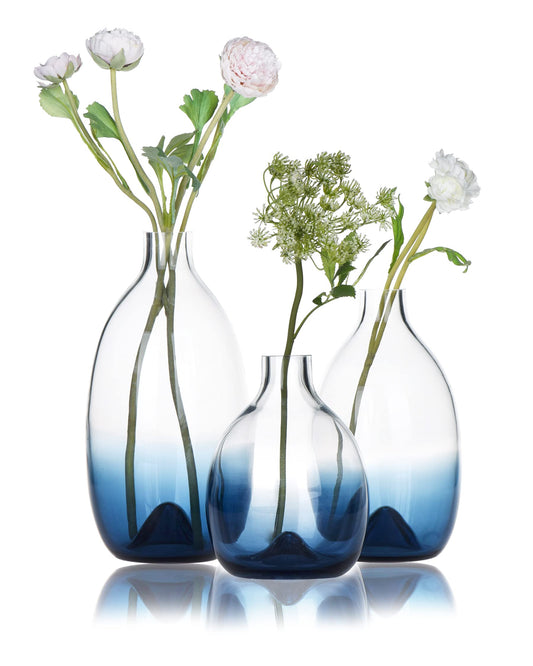 CONVIVA Glass Vase Set Modern Blue Glass Flower vases Decorative Large Home Decor Living Room Dinning Table,Wedding Party Event Tall Tabletop Set of 3