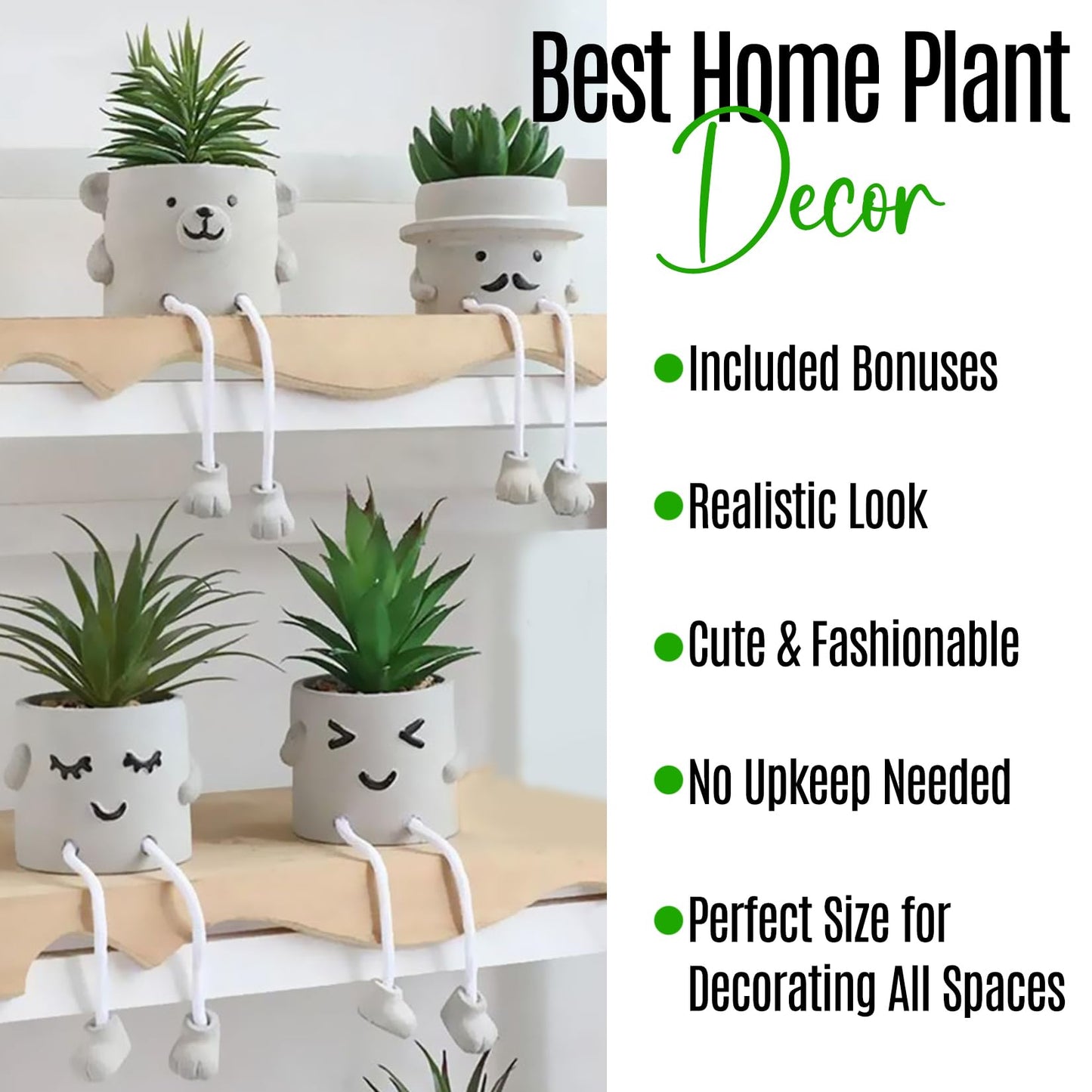 Zen Home Small Fake Plants for Shelf - Mini Succulent Artificial Decor - Desk Plants for Office - Faux Plant - Cute Home Decor (Shy Grandpa)