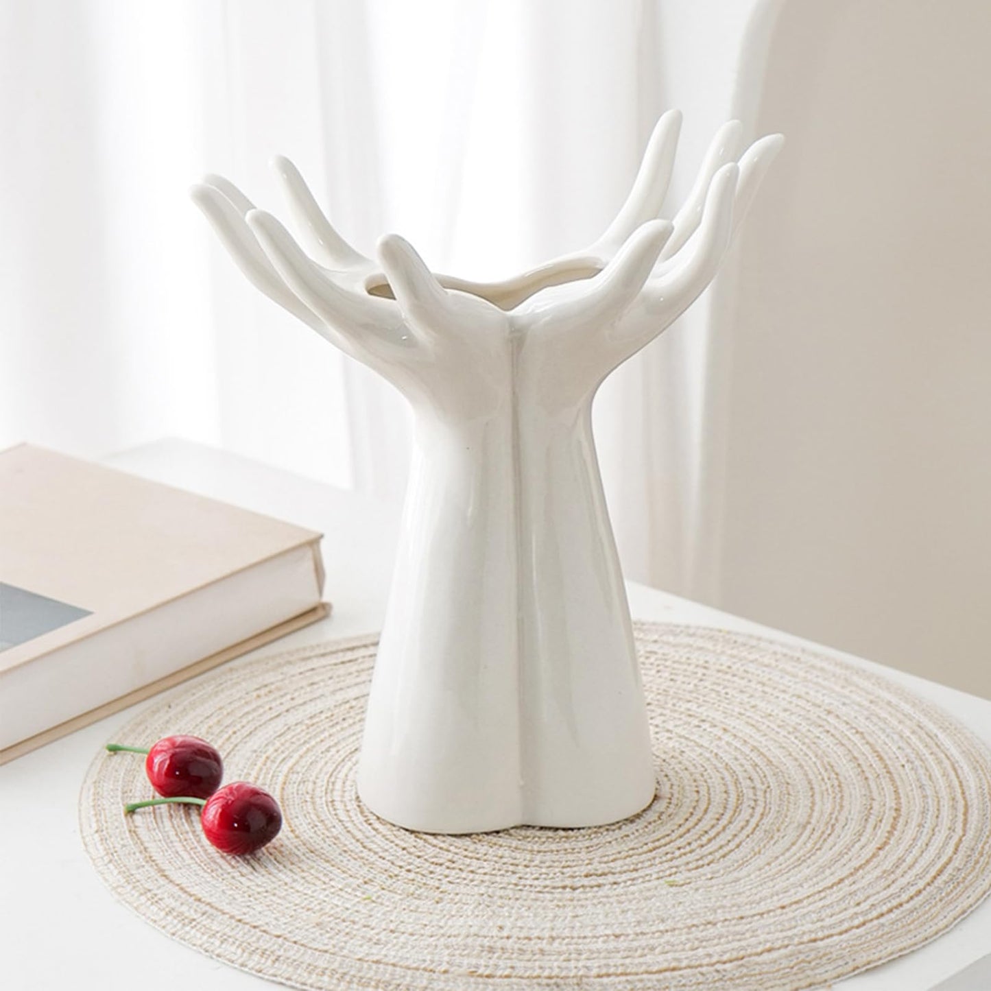 Romehaha Ceramic Hand Vase - Medium Sized Flower Vase for Shelves, Tables & Mantels - Elegant Hand Sculpture for Entryway, Living Room & Bookshelf Decor (Medium)