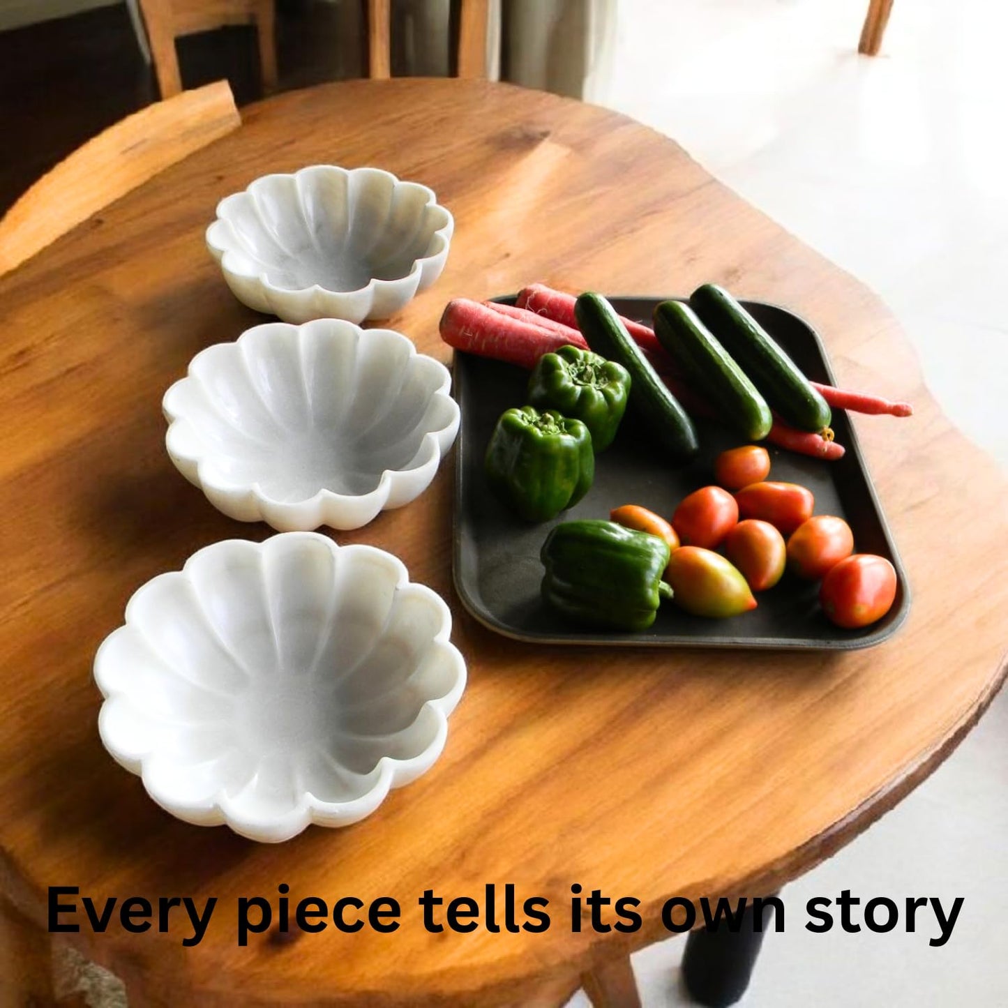 CRAFTFOBIA 10" Large Ruffle Scalloped Bowl for Home marble decor, Handcrafted White Marble Decorative Bowl – Entryway, Kitchen Counter & Living Room kitchen counter decor