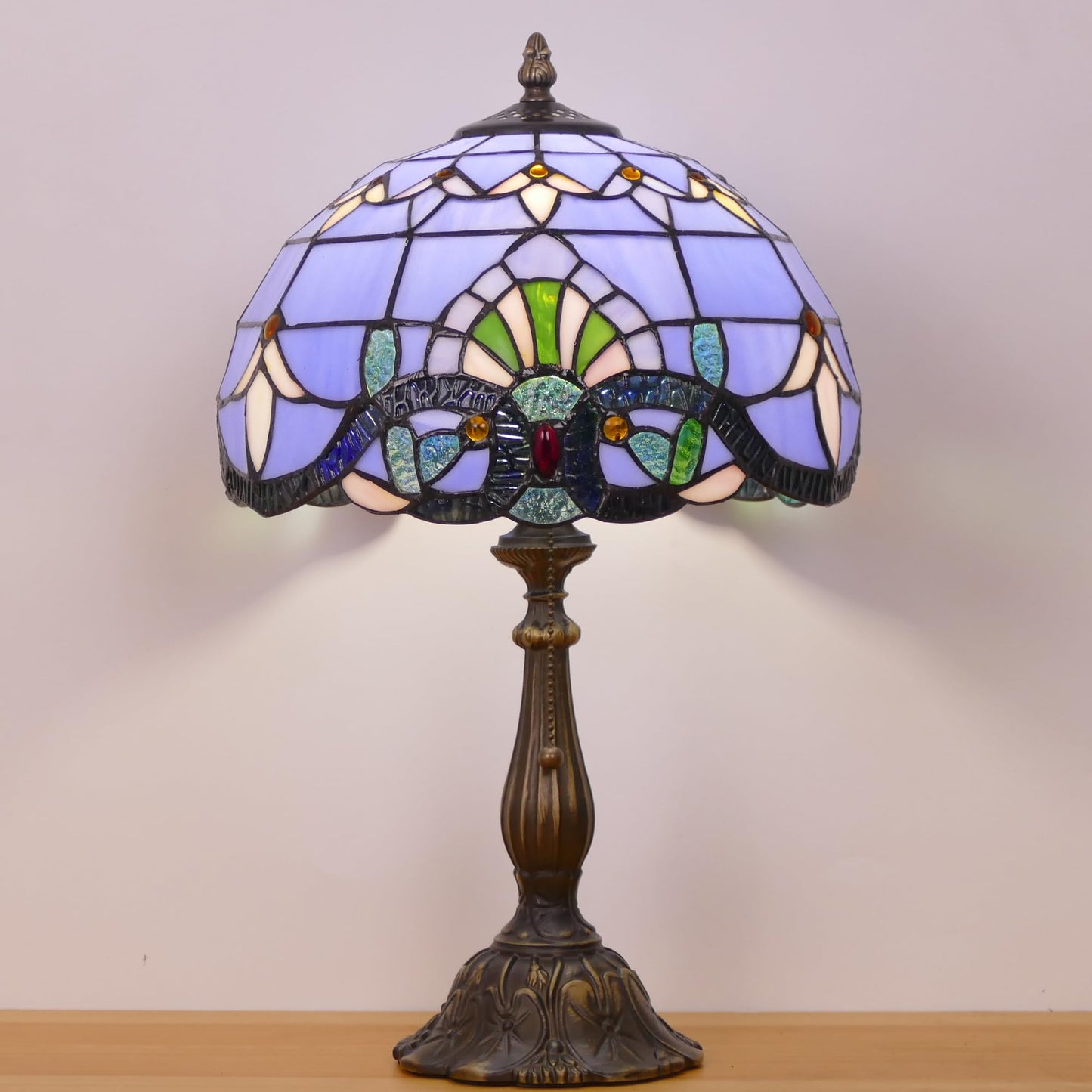 WFAYNTIFL Tiffany Table Lamp Stained Glass Baroque Style Shade W12H19 Inch