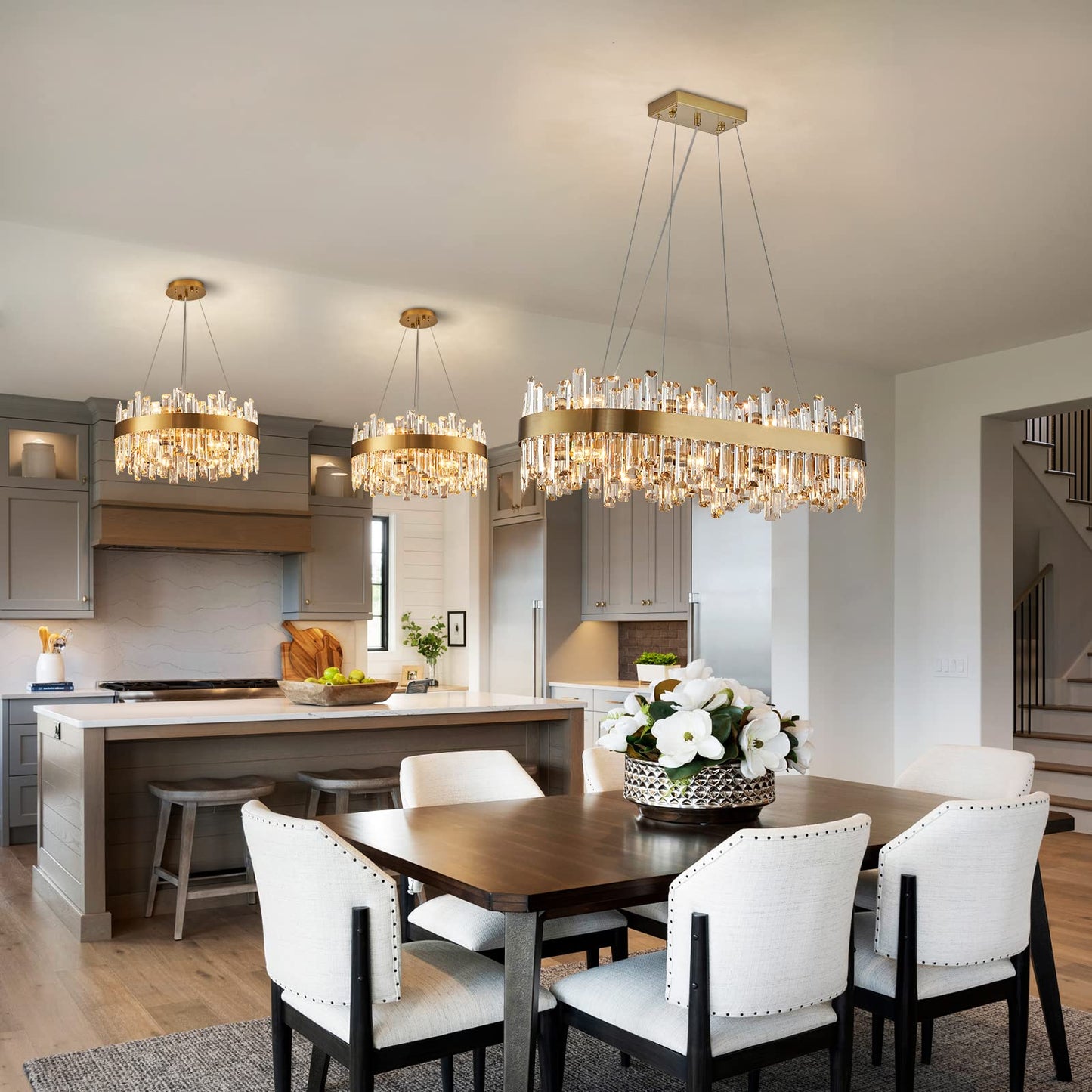 Siljoy Rectangle Gold Crystal Chandelier, 16-Light Modern Dimmable K9 Crystal Raindrop Chandelier, Adjustable Height Oval Crystal Pendant Ceiling Light for Living Dining Room Kitchen L35.4''