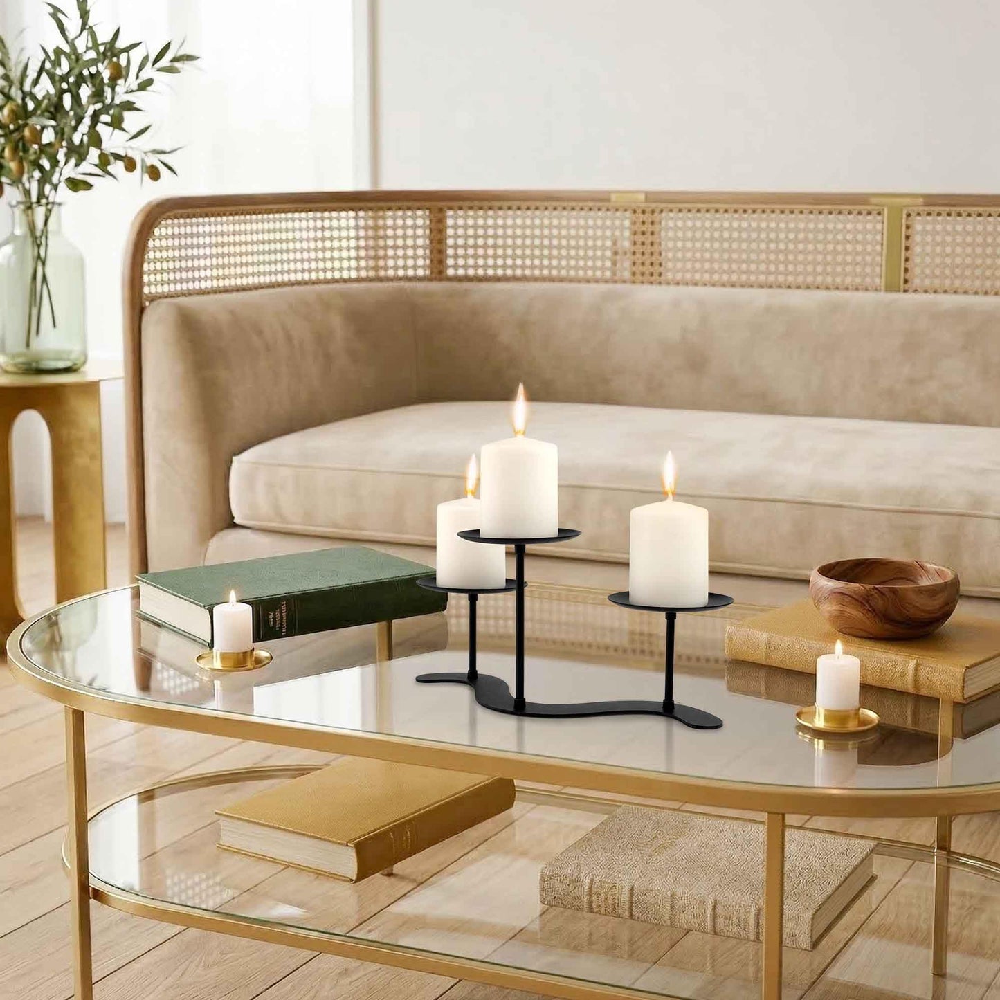EALPVIS 3-Arms Fireplace Candle Holder - Candle Stand for Table Centerpiece