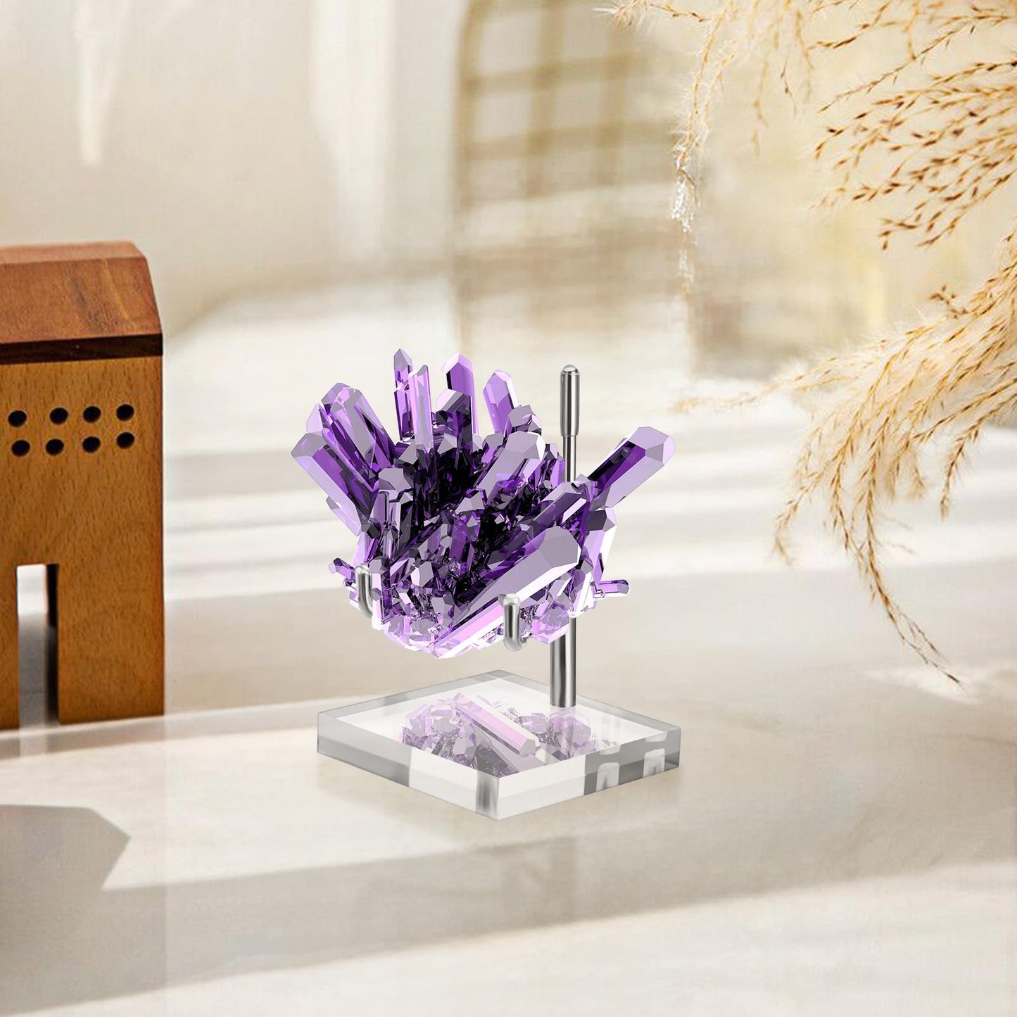 Tolare 8 Pcs Rock Display Stand with Acrylic Base, Adjustable Metal Arm Crystal Display Stand, Silver Small Holder for Gemstones, Fossils, Crystal, Minerals, Agate(2.4 X 2.4 X 4.1 Inches)
