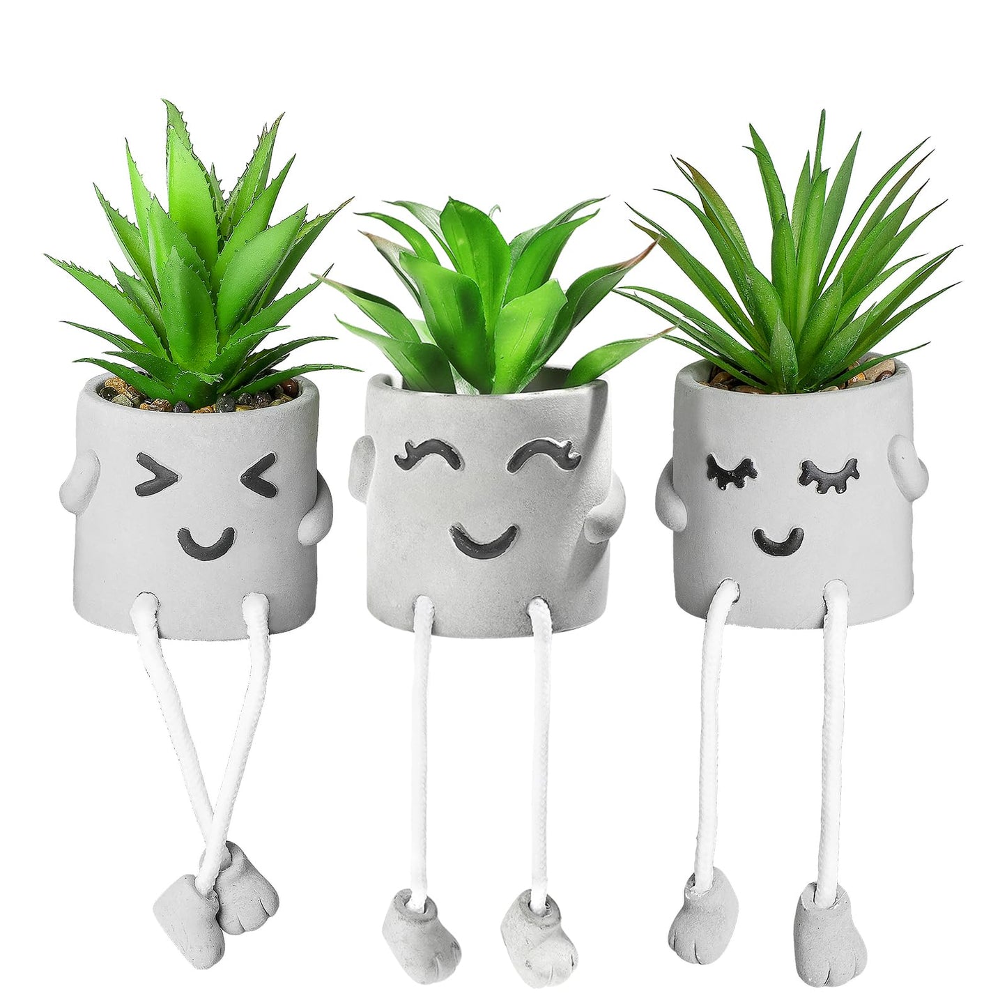 INFTYLE Creative Artificial Succulent Plants in pots - 3 Pieces Mini Fake Plant Faux Succulent Emotional Cement Potted for Home Desk Shelf Kitchen and Office Decor (3PCS)