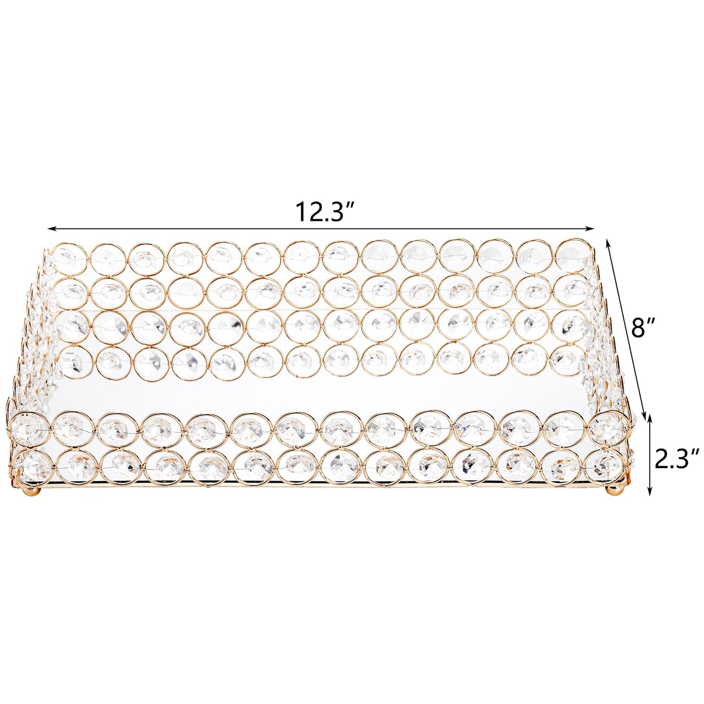 Hedume Crystal Vanity Tray, 12.3" x 8" Mirrored Cosmetic Makeup Tray, Large Jewelry Trinket Organizer Tray, Ornate Decorative Tray for Dresser Countertop Wedding Home Bathroom