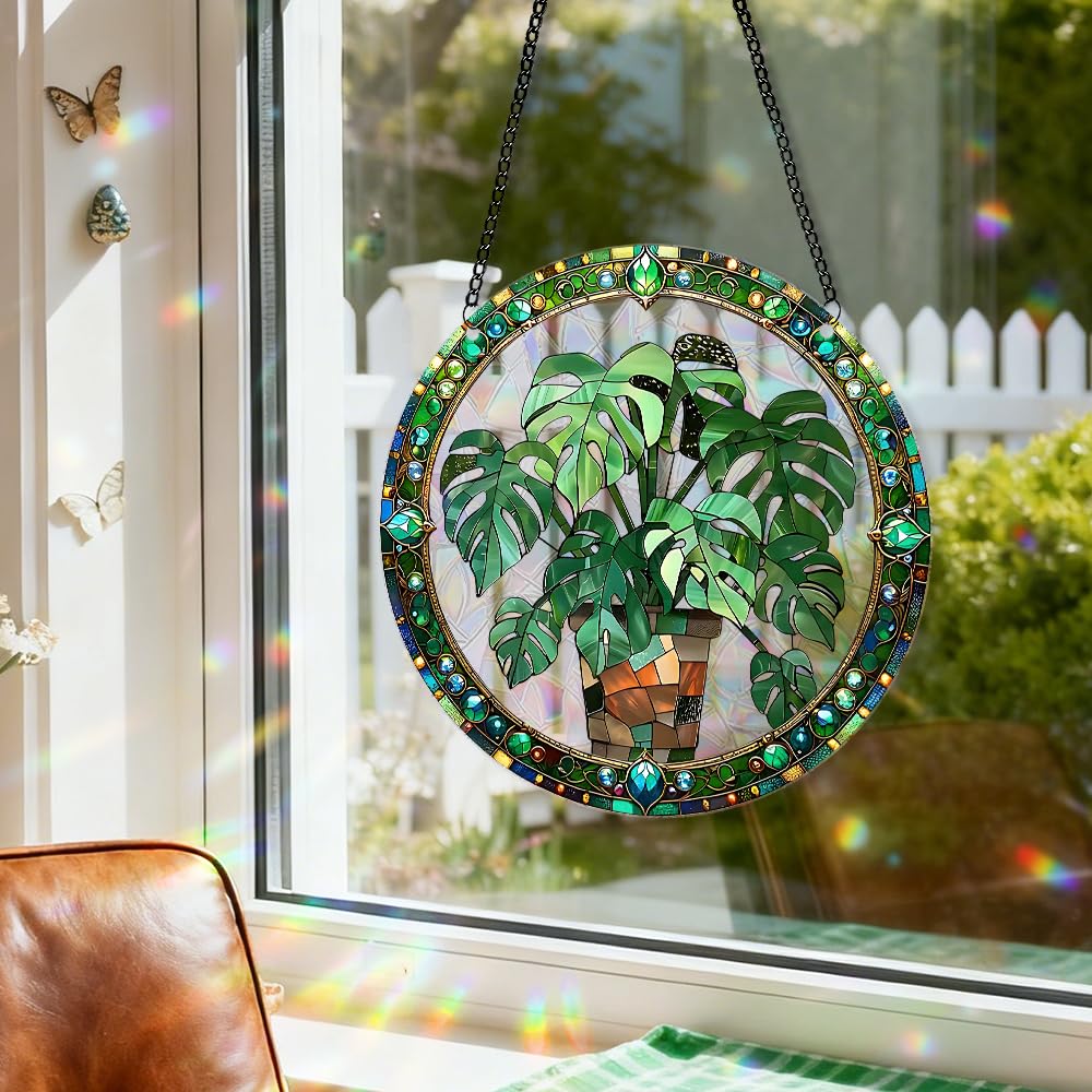 zhuoyaju Acrylic Suncatcher Window Hanging, Leaf Sun Catcher Rainbow Indoor Window Decoration for Living Room Bedroom, Summer Home Balcony Ornaments Deco, 7.87 x 7.87 inches (64 Leaf)