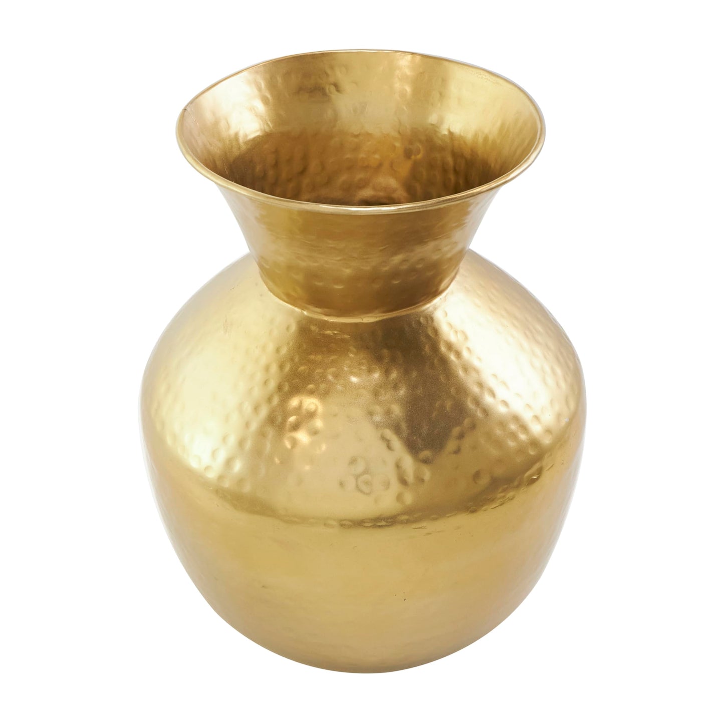 Deco 79 Metal Decorative Vase Hammered Spotted Centerpiece Vase with Fluted Top, Flower Vase for Home Decoration 10" x 10" x 13", Gold