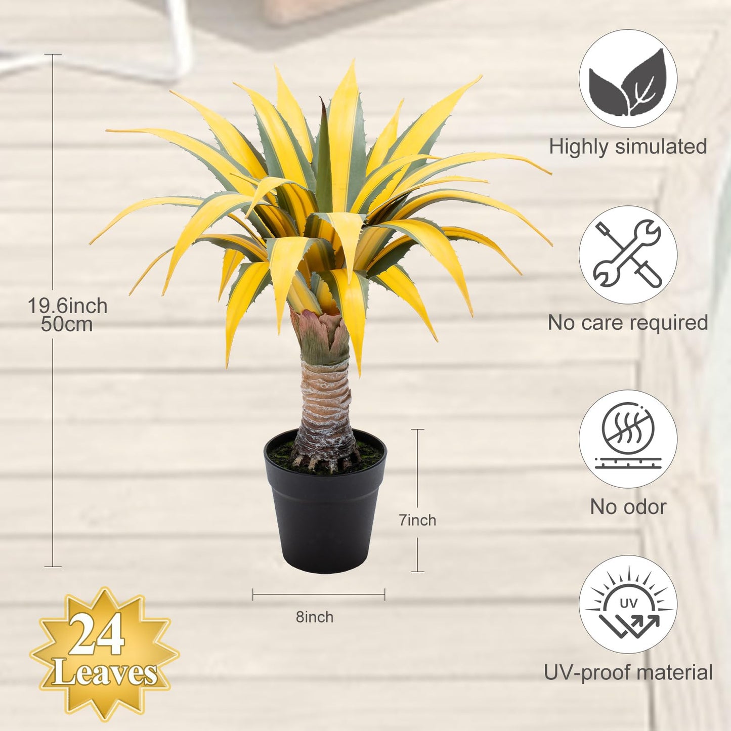 ARTSLEAFY Artificial Green Edged Gold Leaf Spiny Agave Plant with 23 Leaves, 19.68in Faux Agave for Indoor & Outdoor Home Decor Perfect for Porch Living Room Bedroom Patio & Office （2 Pack）