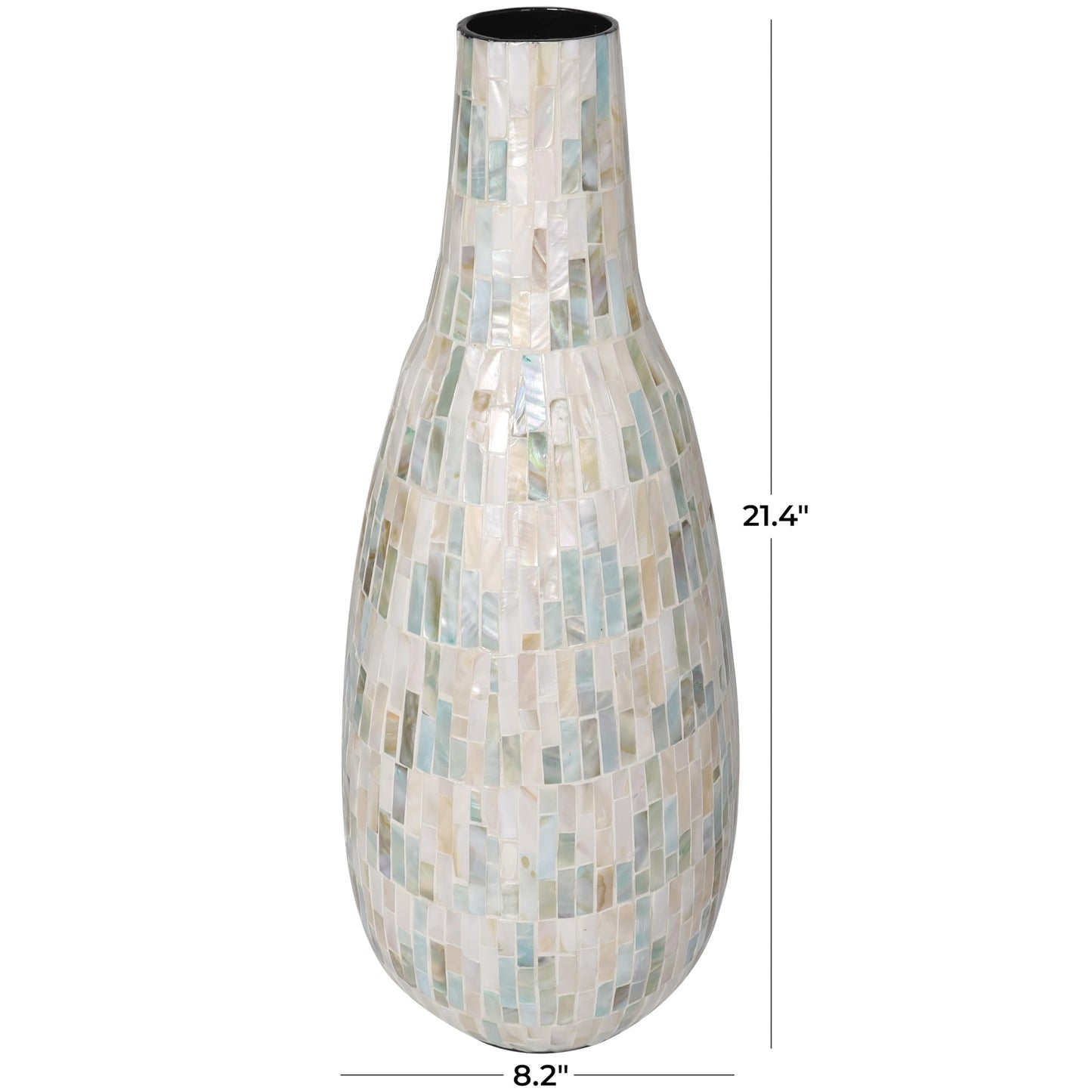 Deco 79 Mother of Pearl Shell Handmade Decorative Vase Mosaic Inspired Centerpiece Vase with Pastel Blue and Pink Accents, Flower Vase for Home Decoration 8" x 9" x 21", White