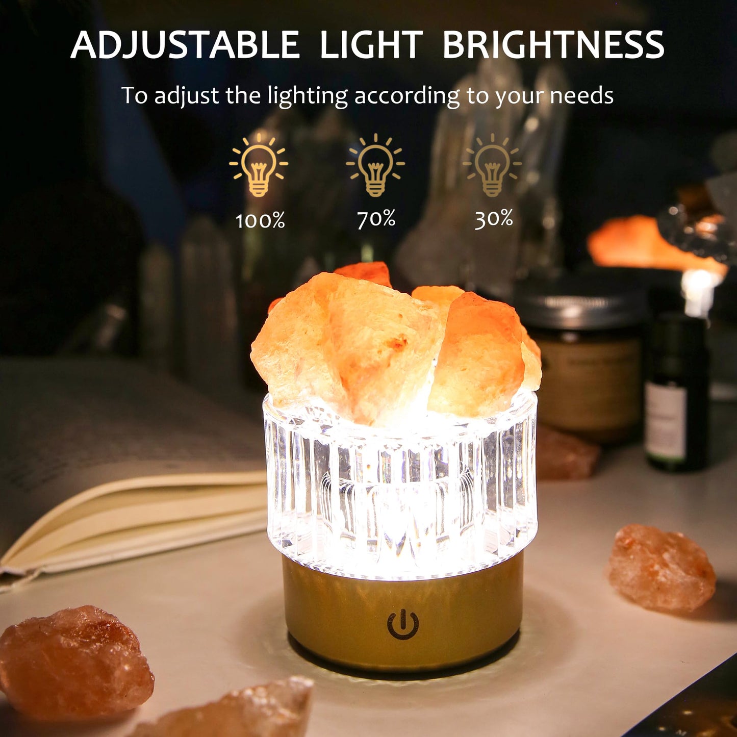 MYDAYS&DESIGN Himalayan Salt Lamp Natural Crystal Lamp, LED Light Dimmer with 3 Levels Cordless, Rocks Lamp Night Light Rechargeable for Room Home Decor Relaxation Ambiance (Orange)