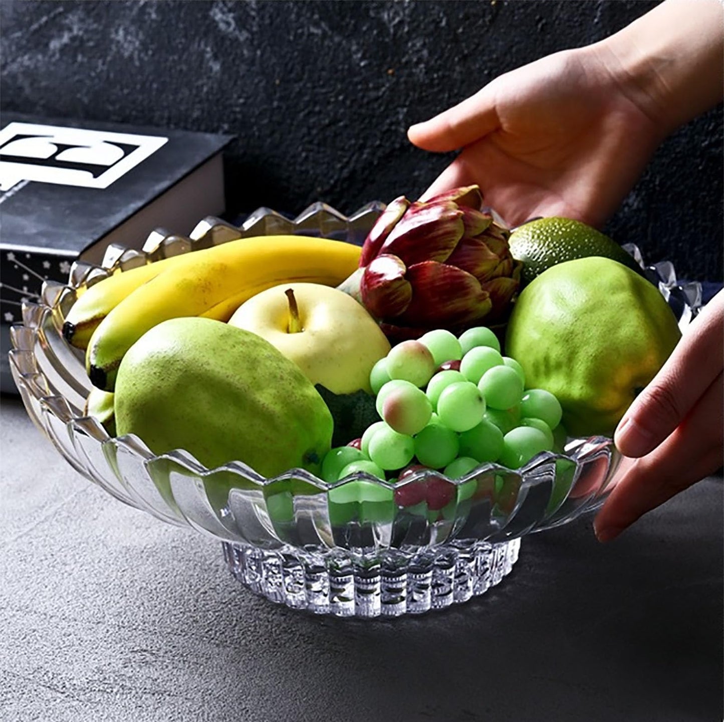 Rxcvkmw Glass Fruit Bowl or Decorative Bowl, used for Kitchen counter or living room center table decoration, 12 inch Fruit Bowl or Center Bowl (White)