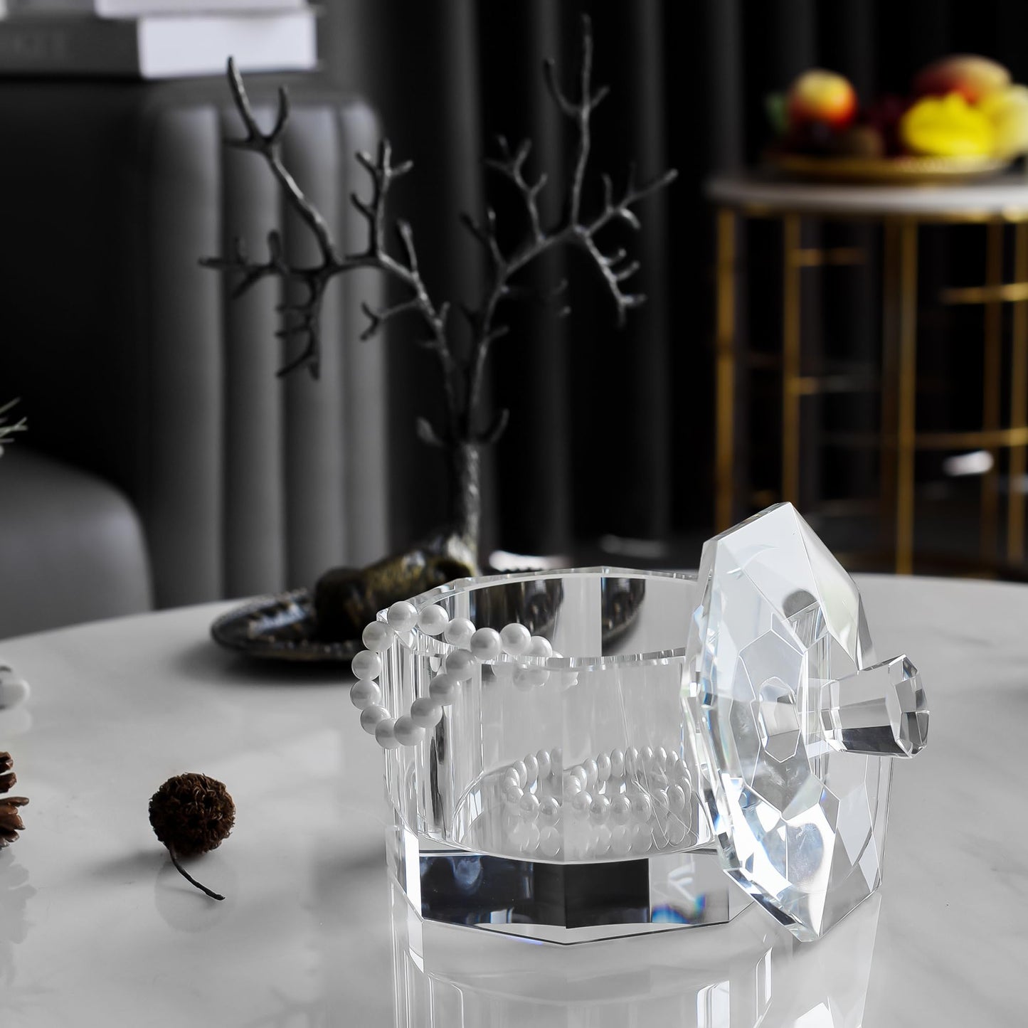 DONOUCLS Crystal Candy Dish with Lid Hand-Cut Home Decorative Jewelry Box/Jar W 5" x H 5" with Multi-faceted, Comes With Gift Box