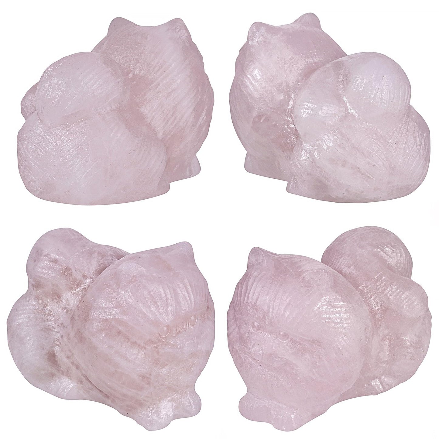 SUNYIK Carved Crystal Cat Statue Polished Stone Animal Kitten Figurine Sculpture Home Office Decor for Desktop Meditation, Rose Quartz
