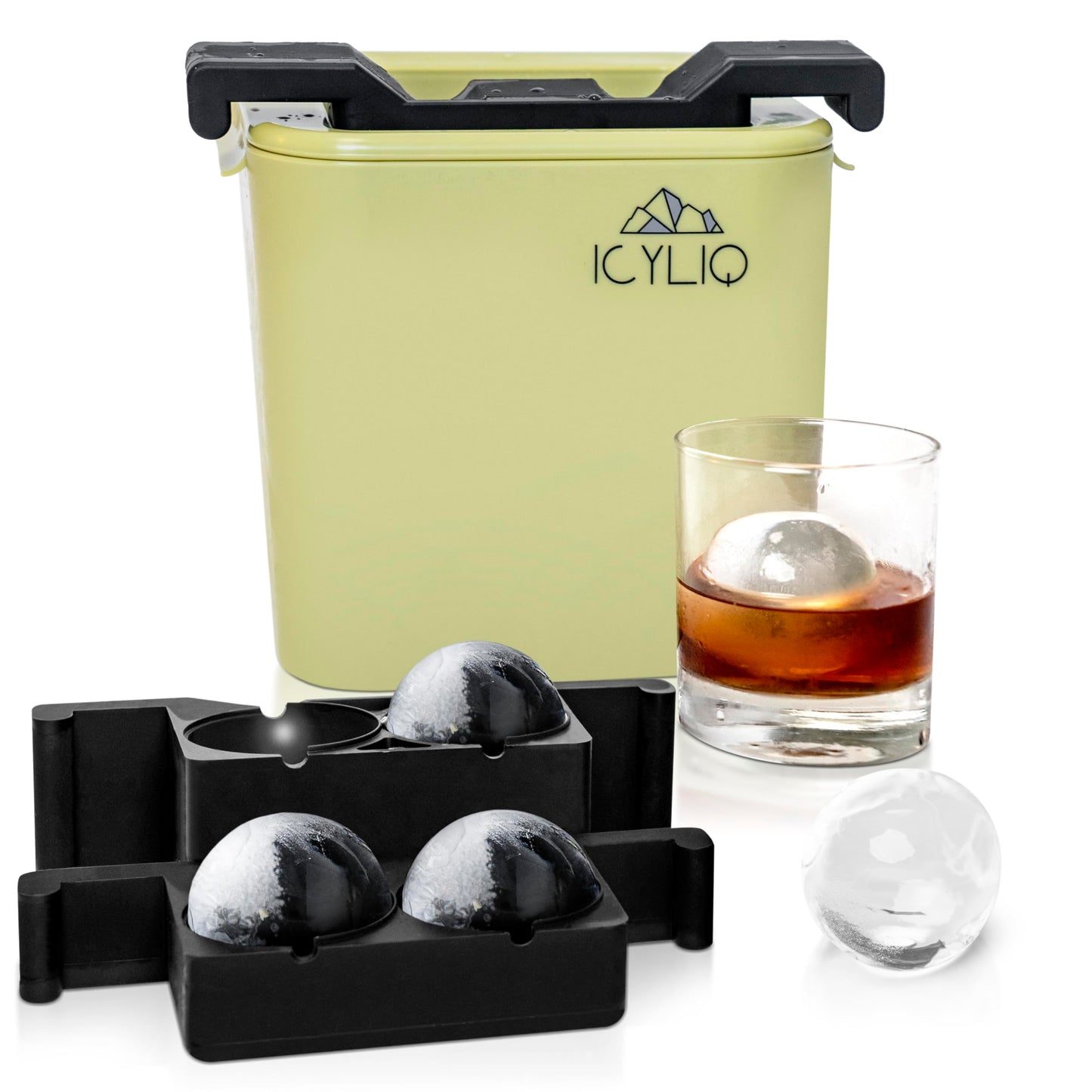 ICYLIQ Clear Ice Cube Maker –4 Large Transparent Ice Cubes for Whiskey and Cocktails – Premium Silicone Tray for Crystal-Clear Ice at Home