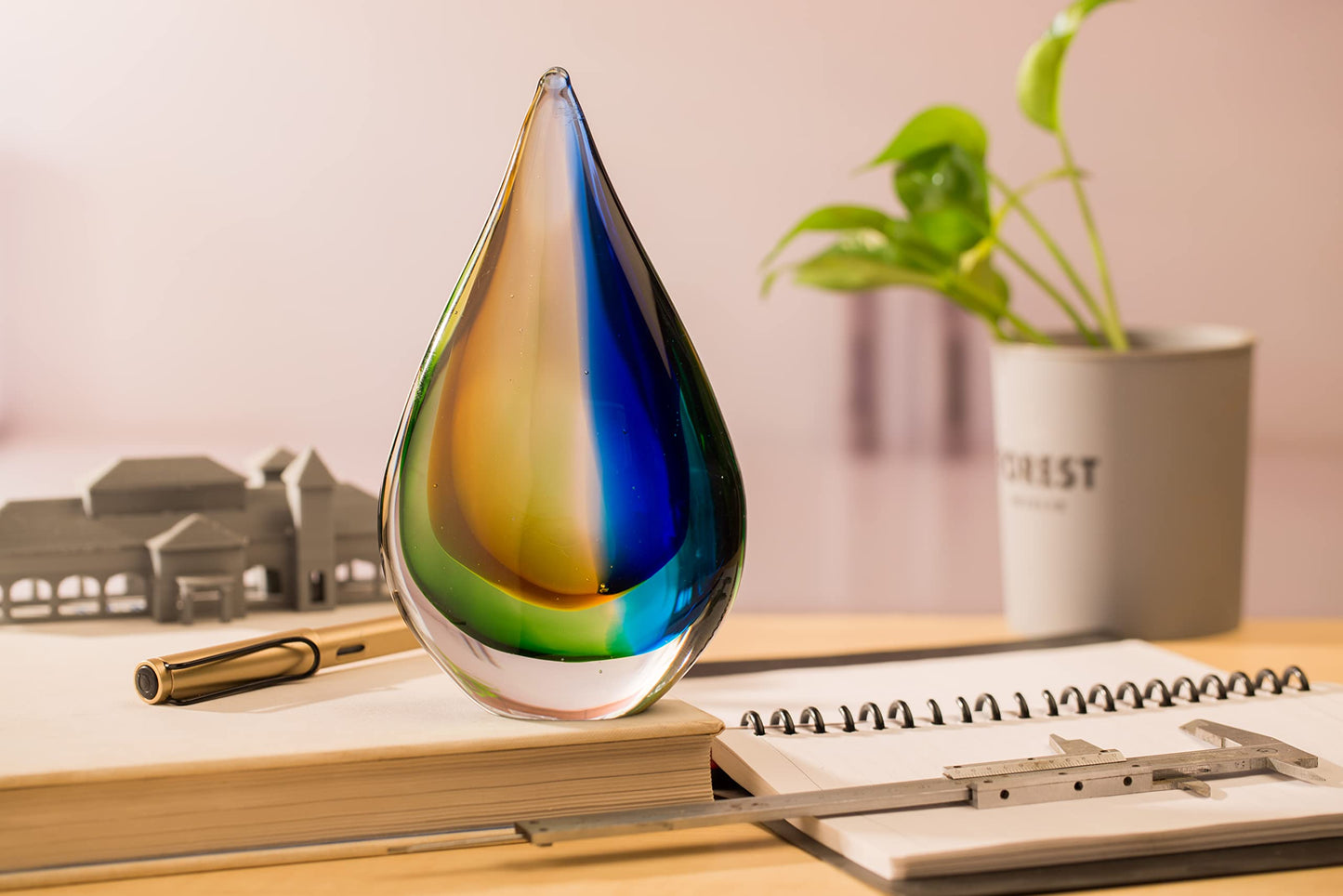 Yao Yuan Hand-Blown Glass Sculpture Murano-Style Decor Statue and Figurine Wonderful Gift, Blue and Green Color
