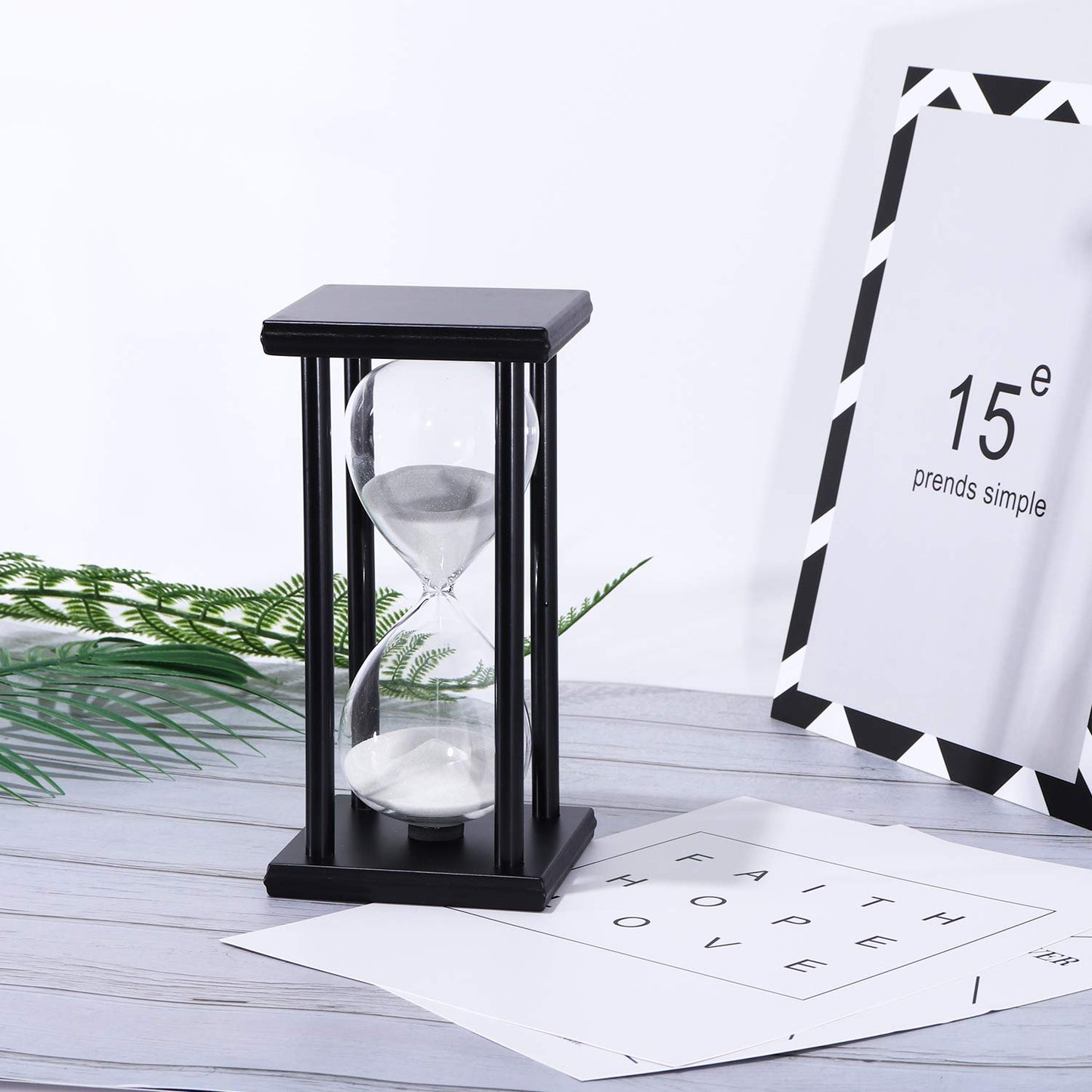Lodunsyr Hourglass Timer for 60 Minutes Sandglass Timer for Kitchen Living Room Home Bedroom Party Festival School Game Sand Timer (Black Frame White Sand)