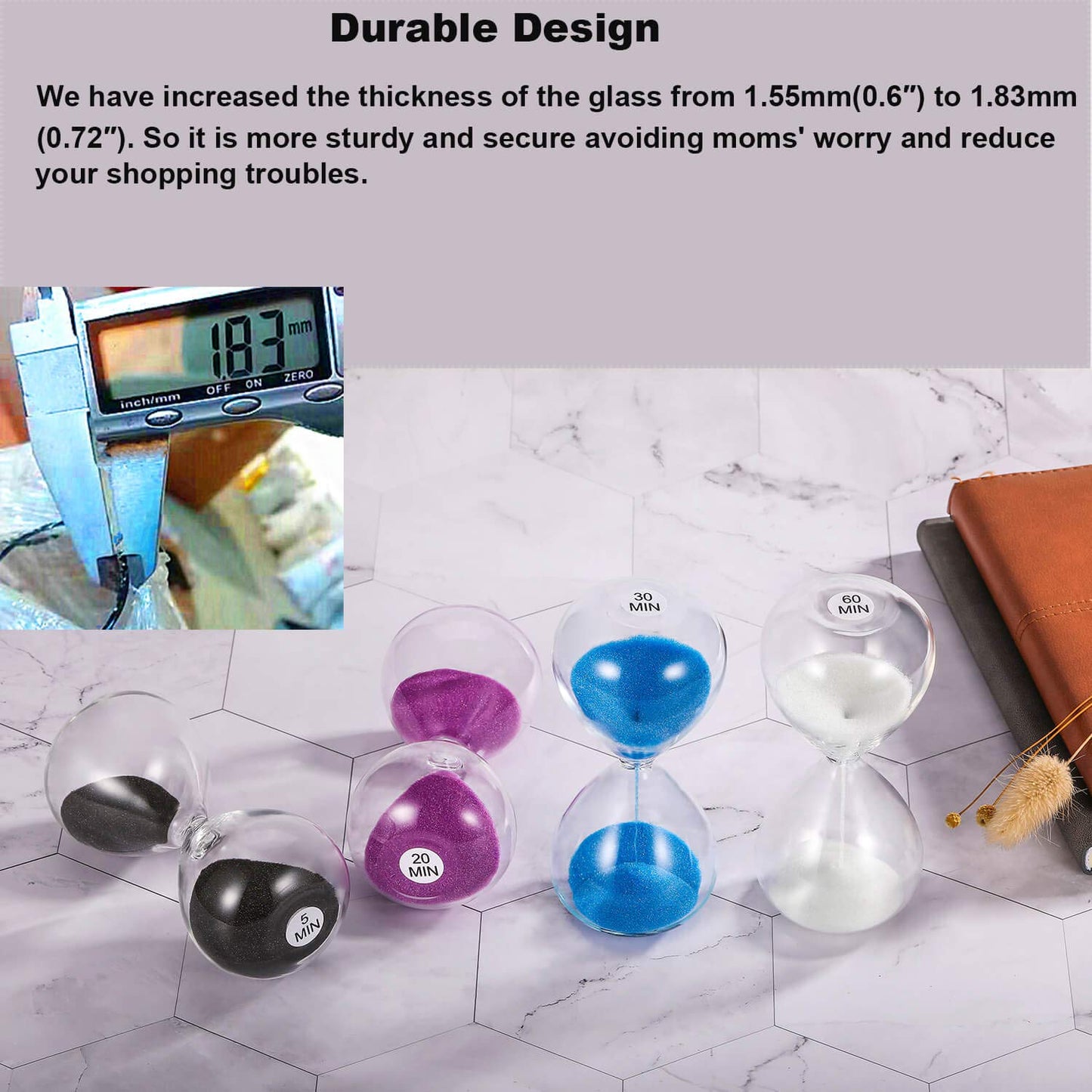 SuLiao Hourglass 60 Minute Sand Timer: 5.1 Inch Black Sand Clock, Large Sand Watch 60 Min, Unique 1 Hour Glass Sandglass for Kids, Games, Classroom, Home, Desk, Office Decorative
