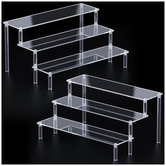 2 Packs Acrylic Display Stand Riser,3 Tier Perfume Organizer Cupcake Stand Acrylic Pop Shelves Holder,Clear Desk Display Shelf for Figure,Trinket,Collectibles,Dessert Stands for Party Decor-11.6in