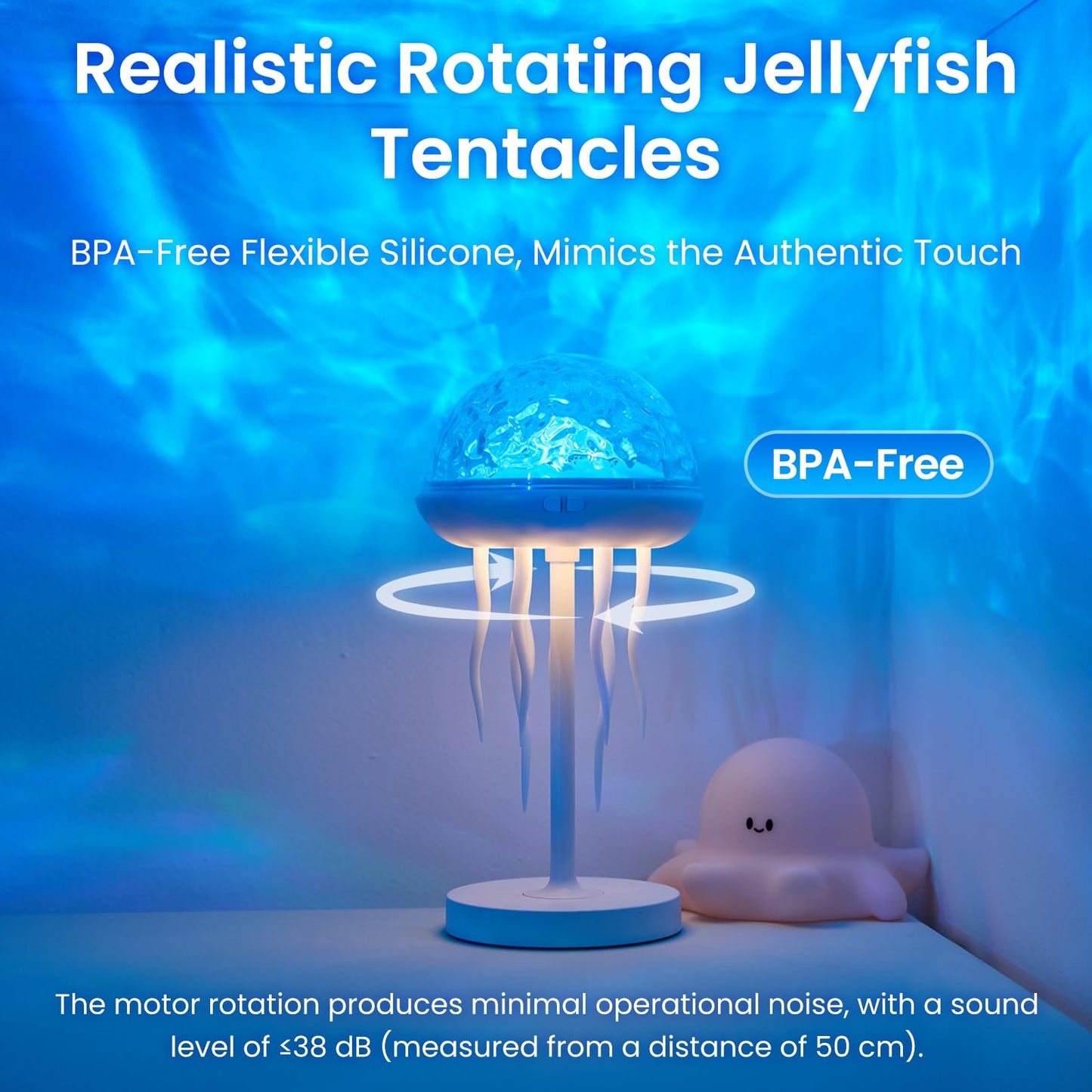 YzzYzz Jellyfish Lamp with Ocean Wave Projector Light, 2-in-1 Rechargeable Night Light with Remote, 3D Water Ripple Color Changing Lamp for Bedroom, Kids Room