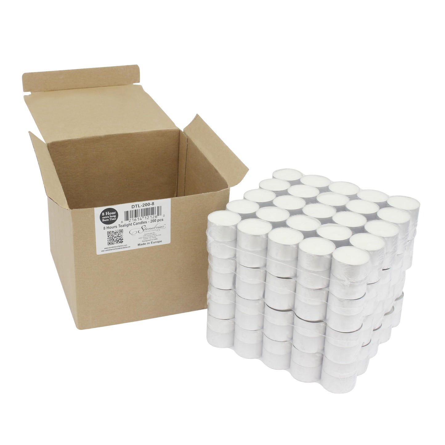 Stonebriar Bulk 50 Pack Unscented Smokeless Long Tea Light Candles with 8 Hour Extended Burn Time, White, 50 Count