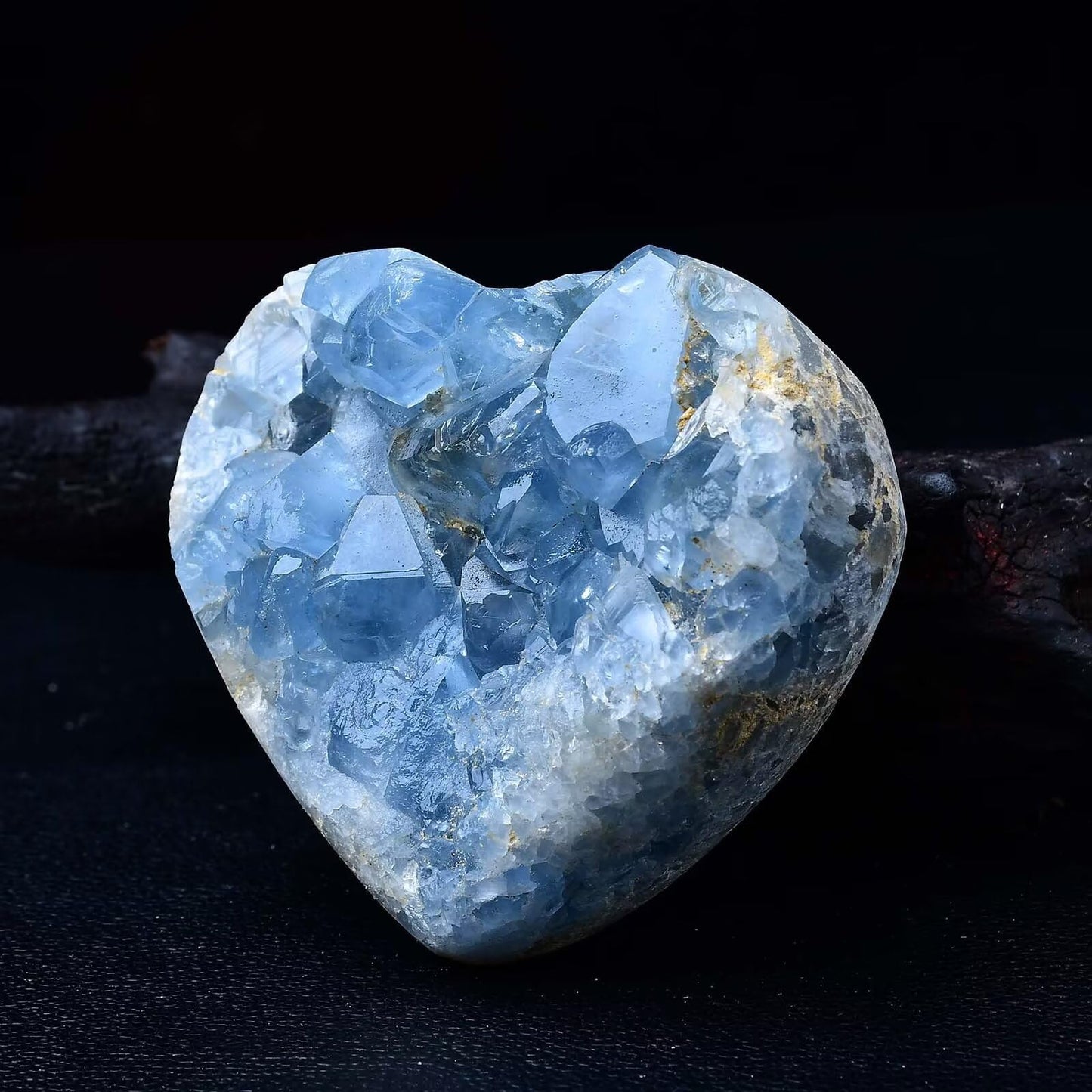 FZBHRO Extra Large Blue Celestite Geode Heart Healing Crystal Stone Collection Mineral Specimen with Stand Home Office Decor 3.5-4.0 Pound