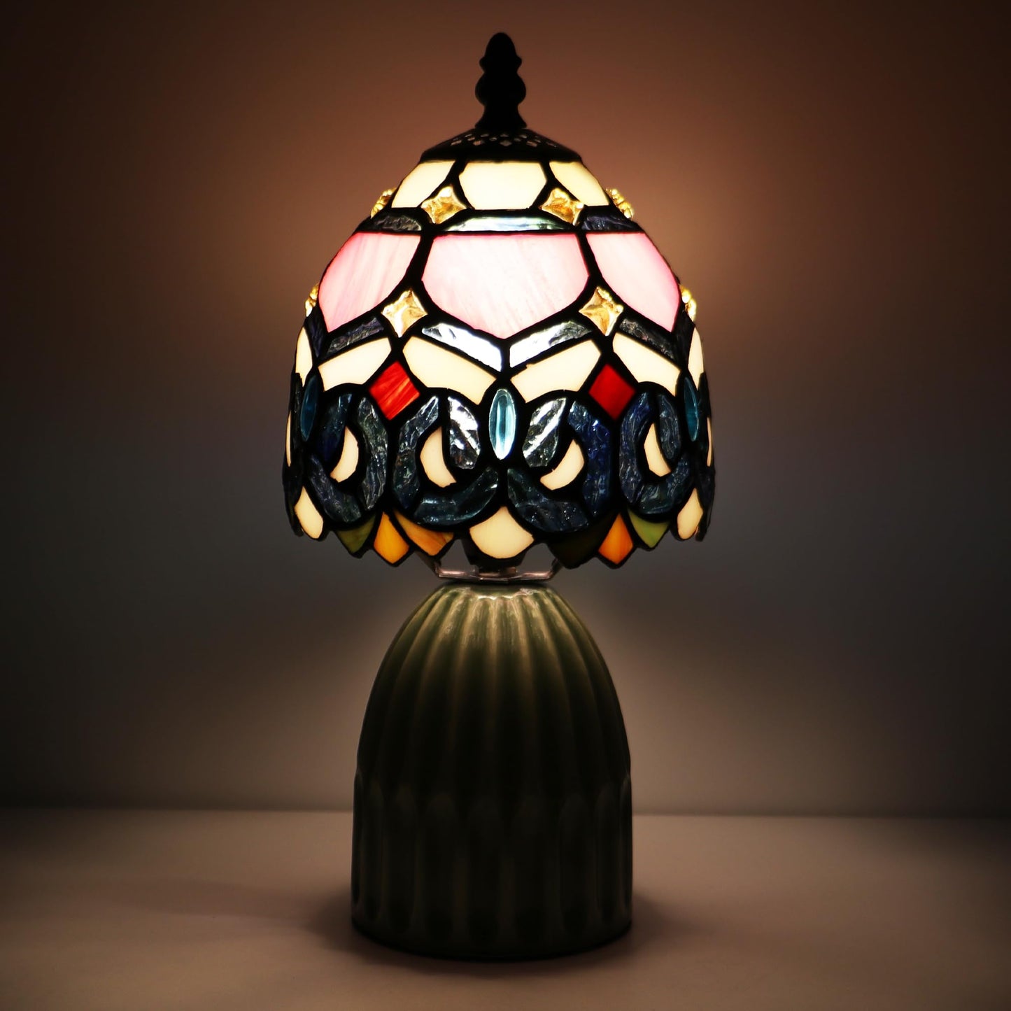 MQYXH Tiffany Stained Glass Mushroom Table Lamp 12.5 Inch -Pink Jewelry