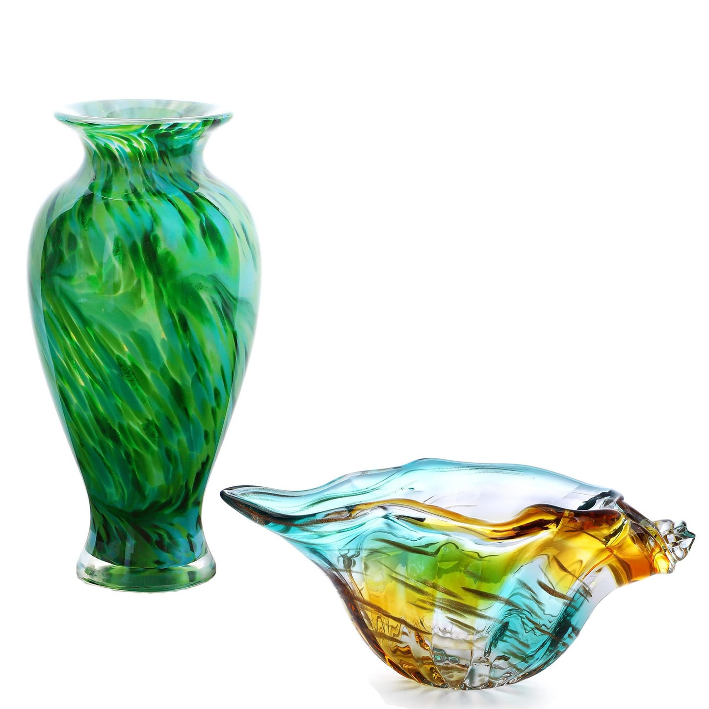Hand Blown Green Classic Vase and Shell Vase for Home Decor