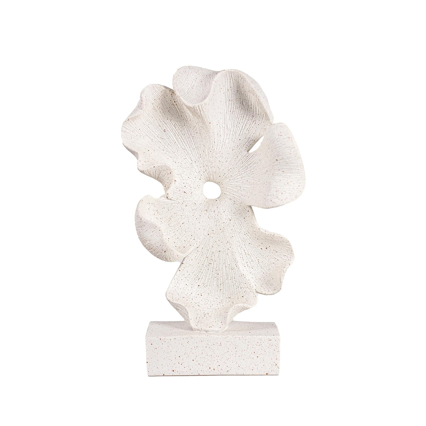 WeiRanHuiWu Abstract Flower Sculpture, White Speckled Resin, 10.63 x 6.3 x 2.56 in, Modern Decorative Figurine on Base