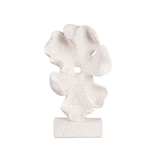 WeiRanHuiWu Abstract Flower Sculpture, White Speckled Resin, 10.63 x 6.3 x 2.56 in, Modern Decorative Figurine on Base