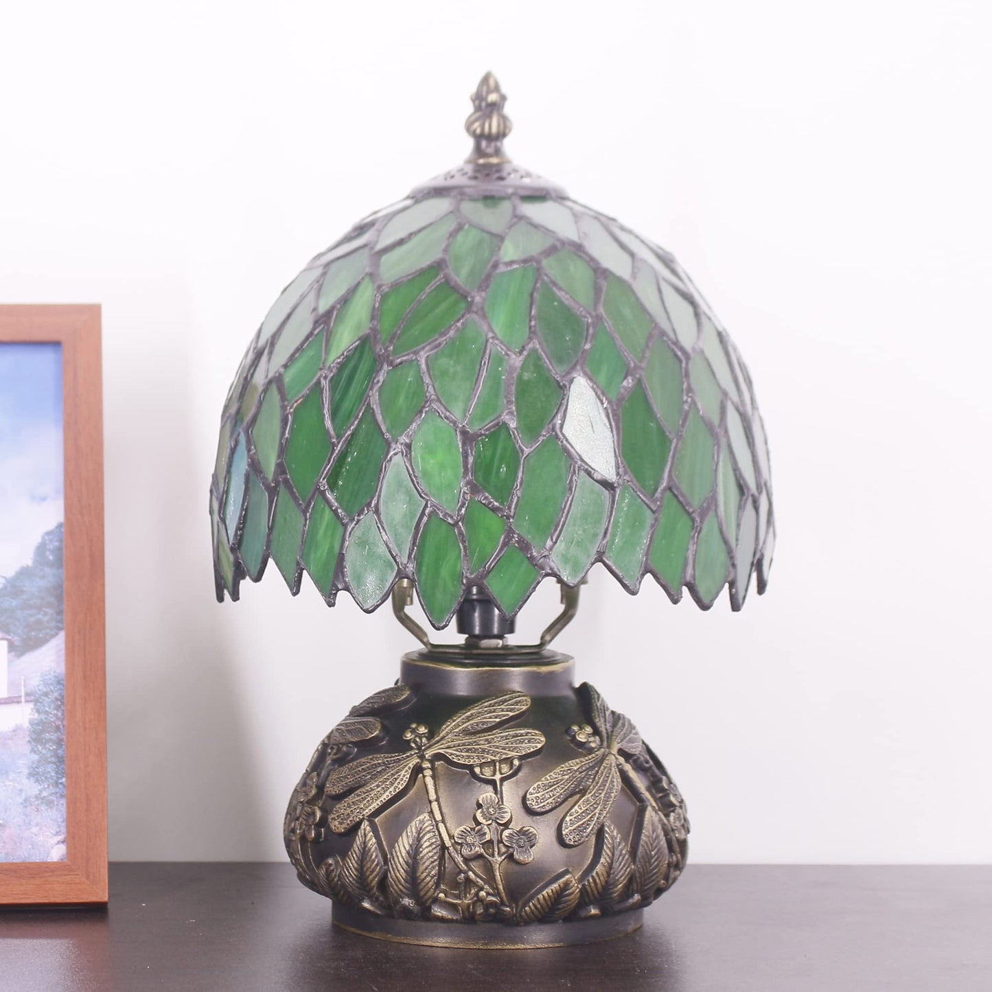 Small Tiffany Lamp Mini Stained Glass Table Lamp Green Wisteria Leaf Style