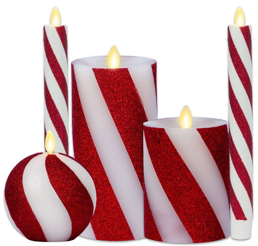 Luminara Classic Candy Cane Holiday Collection Flameless Candles, Real Wax LED Pillar, Taper and Sphere, Timer, Remote Ready