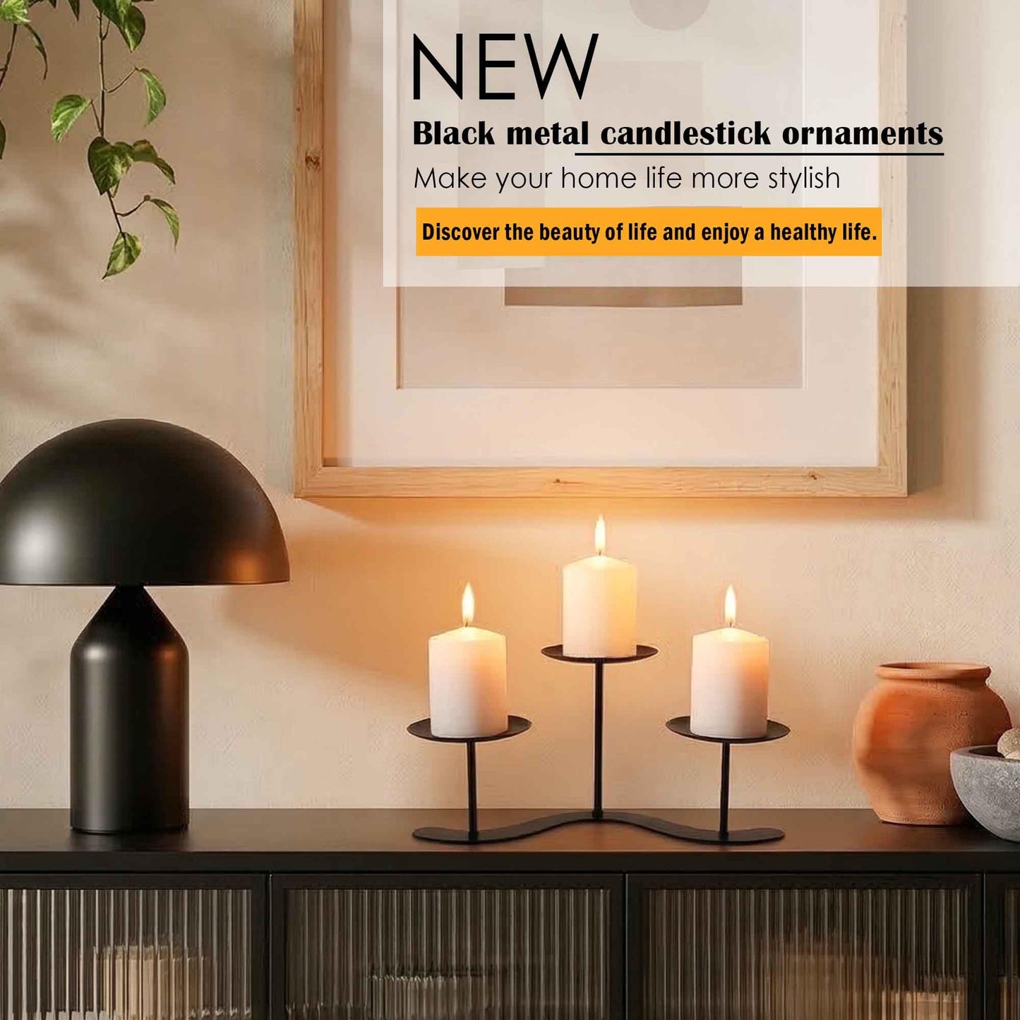 EALPVIS 3-Arms Fireplace Candle Holder - Candle Stand for Table Centerpiece