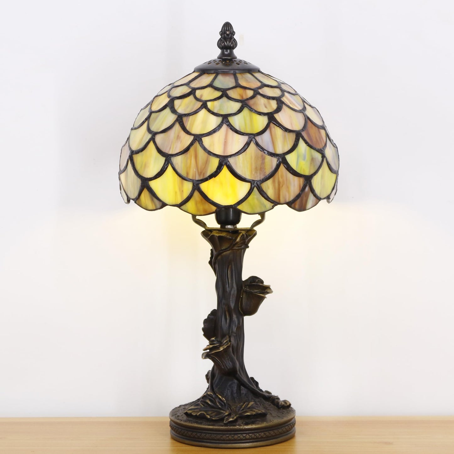 SYETL Small Tiffany Table Lamp Stained Glass Lamp Yellow Fish Scales Style