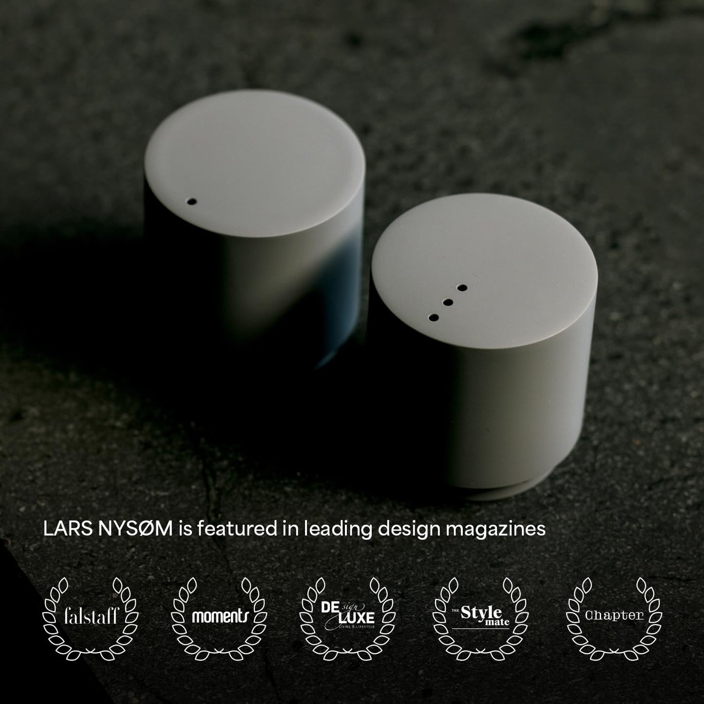 LARS NYSØM Mini Salt and Pepper Shakers Set | Stainless Steel Salt and Pepper Shakers with Modern Minimalist Design, Easy Refill, Small Size (Black/White)