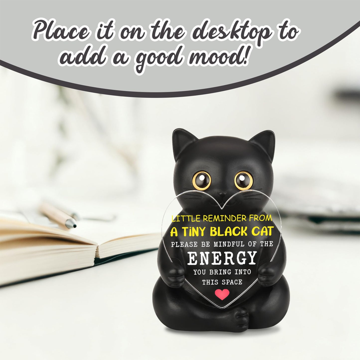 FTONENI Black Cat Desk Figurine Encouragement Gift, Positive Office Desk Decor for Coworker Teacher Nurse, Appreciation Gift for Team Colleague Workplace - FDD620