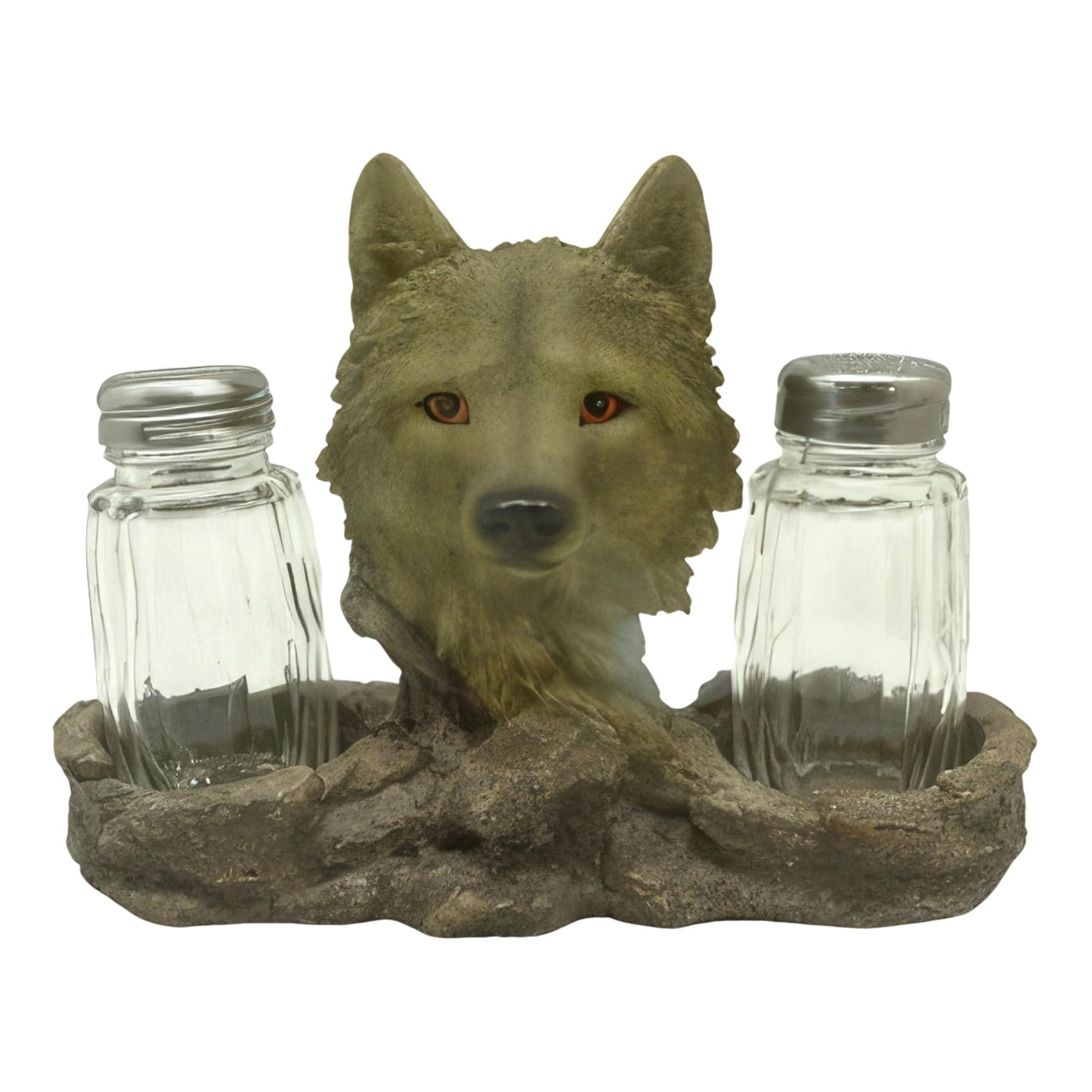 ICE ARMOR 6.75" W Gray Wolf Salt & Pepper Shaker Holder Statue Sculpture Ornament Decoration Home/Room Decor Ideas for Housewarming, Holidays and Birthdays Great Collectible Addition