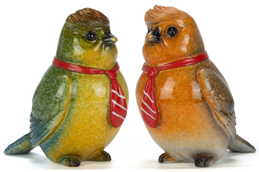 VVGIFTS Decorative Bird Figurines, Set of 2 Resin Sculptures, Two Colors and with Red Scarves for Home Table and Office Decor，Decorative Birds Gifts for Bird Lovers