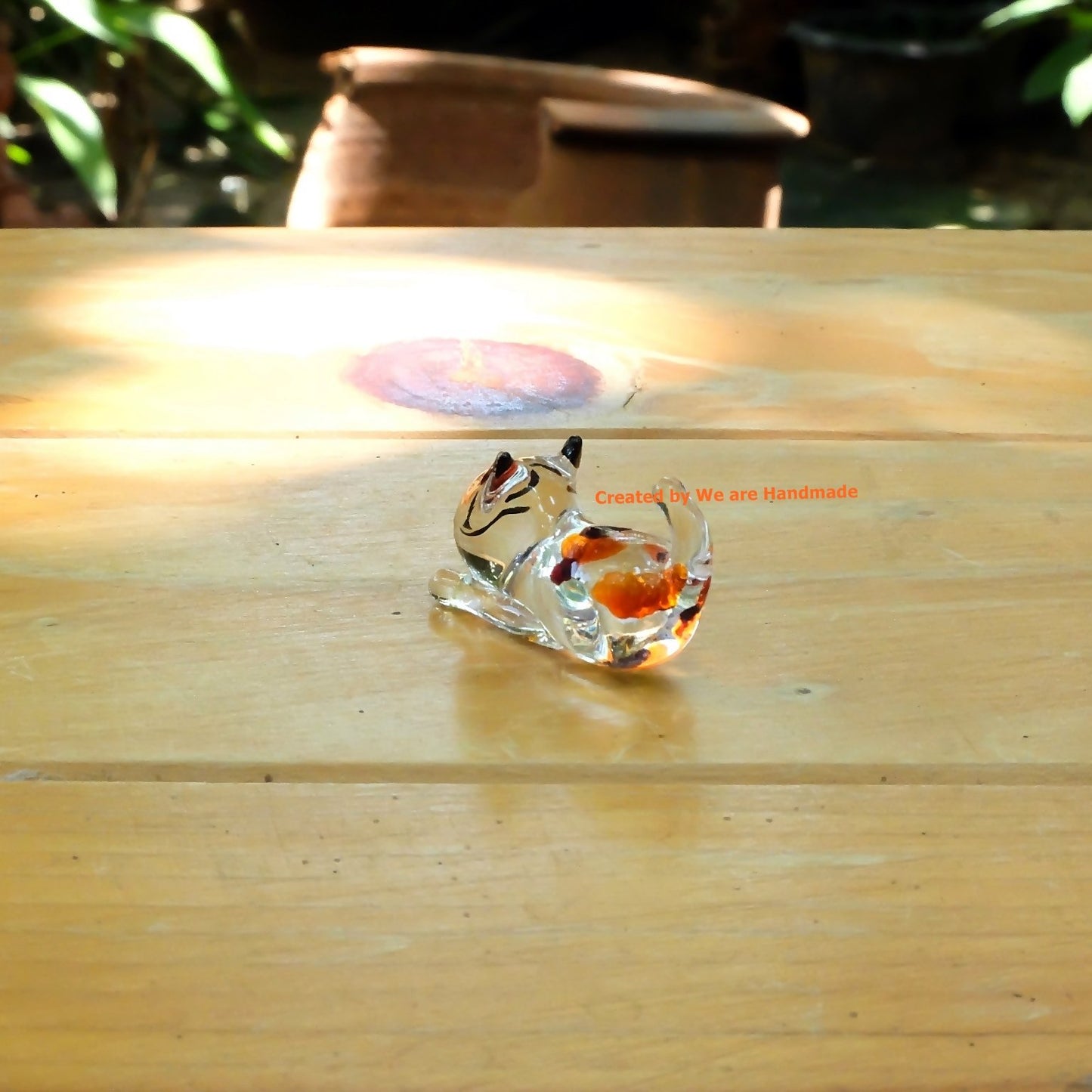 Handmade Mini 2" Cat Figurine Blown Glass Art Chopstick Rest Dinner Decoration, Miniature Pet Animals, Home or Table Decor Gift Ideas (White with Polka Dot Cat No.2)