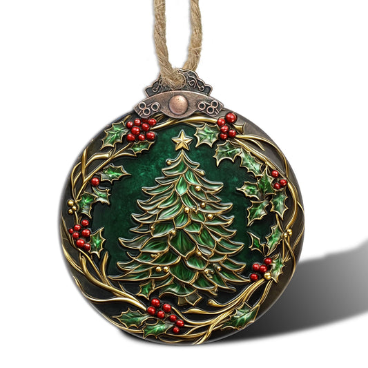 DASTOLL Stained Glass Christmas Decorations, Vintage Patina Wreath Suncatcher for Window Christmas Tree Hanging Ornaments Green Sun Catcher Xmas Decor Gifts for Women Men Mom Nana Friend