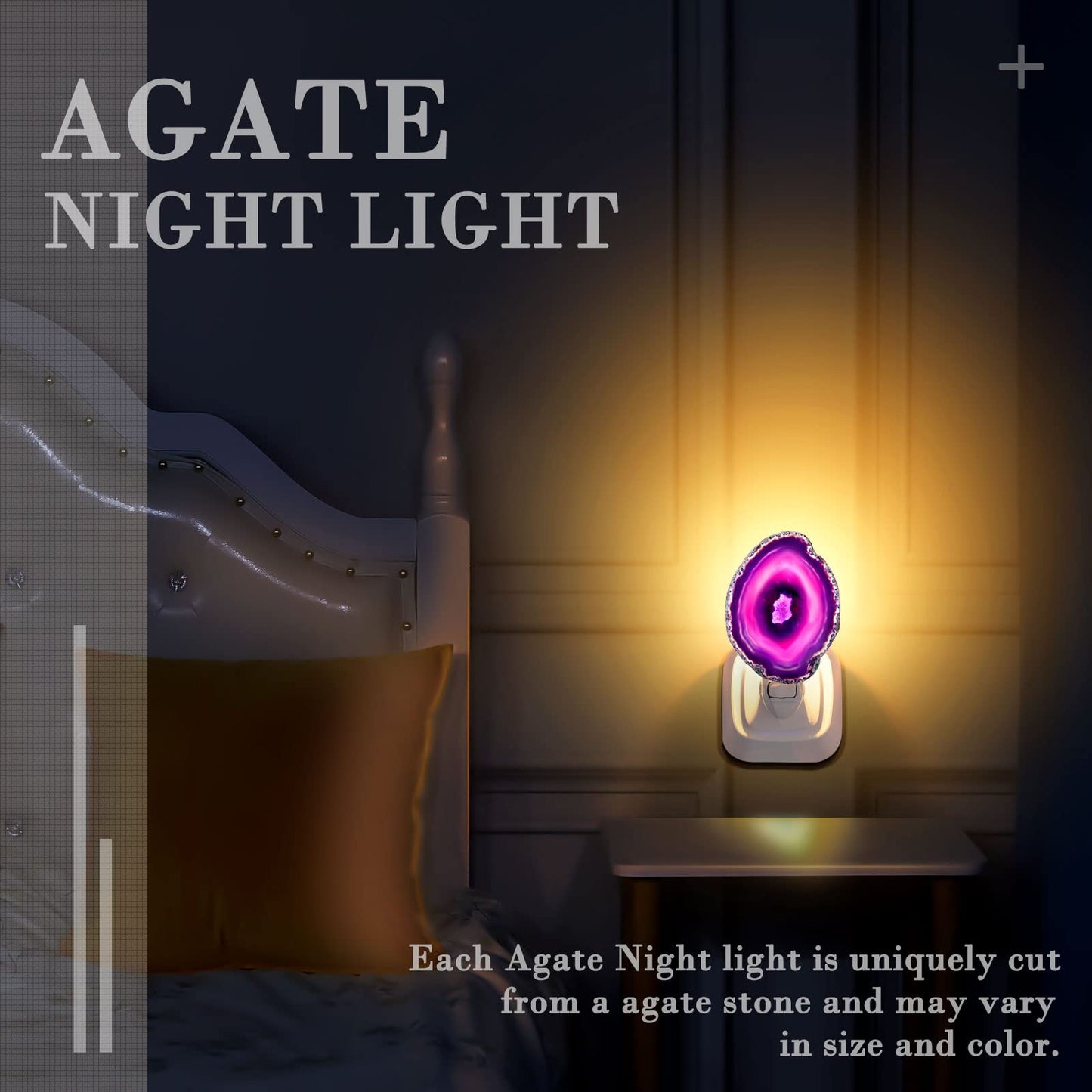 Hortsun Stone Nightlight Plug into Wall Christmas Agate Night Light Agate Slice Light Crystal with Switch Home Decor Hallway Lights, Nightlight for Toilet Kitchen Bedroom(Purple)