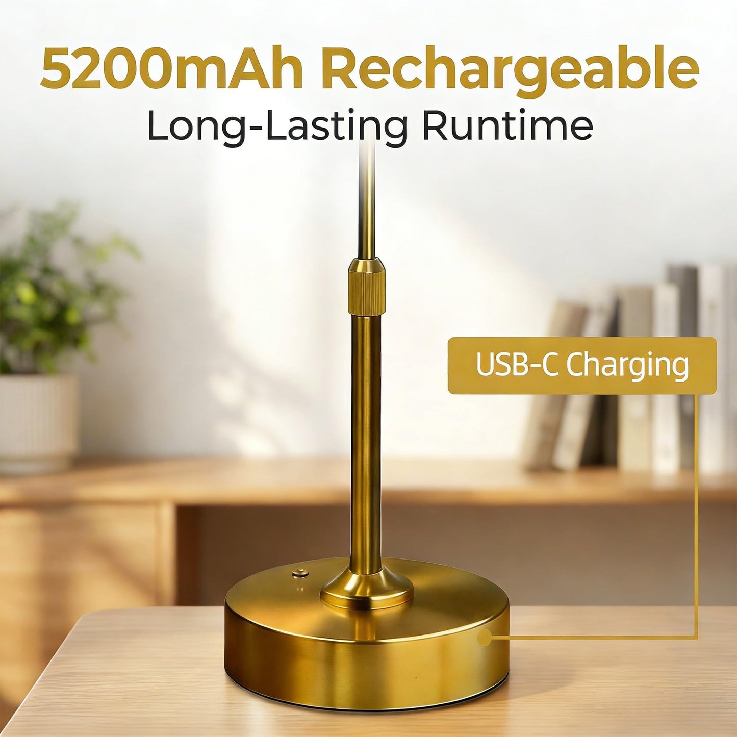 GDSZBYSM Gold Cordless Table Lamp, Rechargeable Battery Operated Lamp with 5200mAh & Stepless Dimming, Portable Crystal Glass Table Lamp for Living Room Bedroom Nightstand, Elegant Housewarming Gift